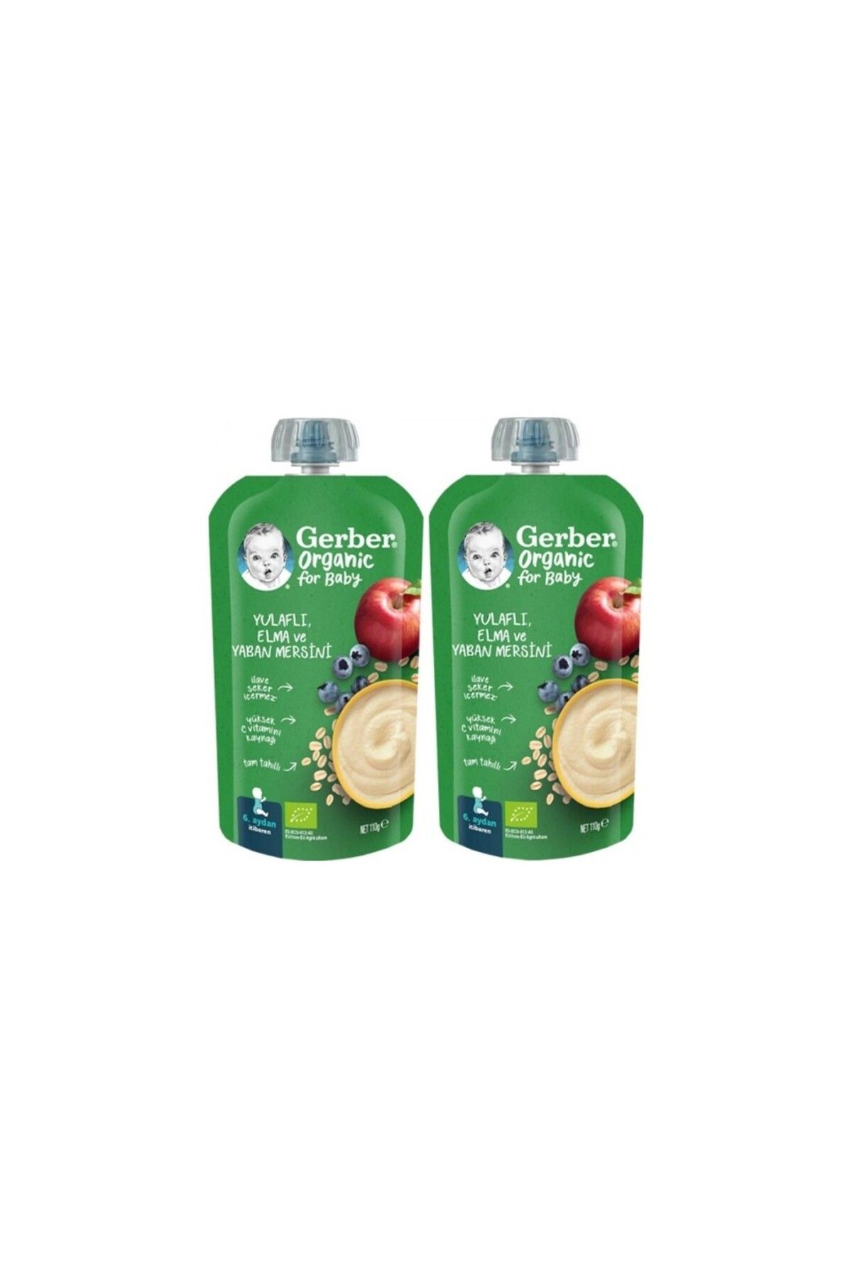 GERBER Organic Yulaflı Elma ve Yaban Mersini Püresi 110G x 2 Adet