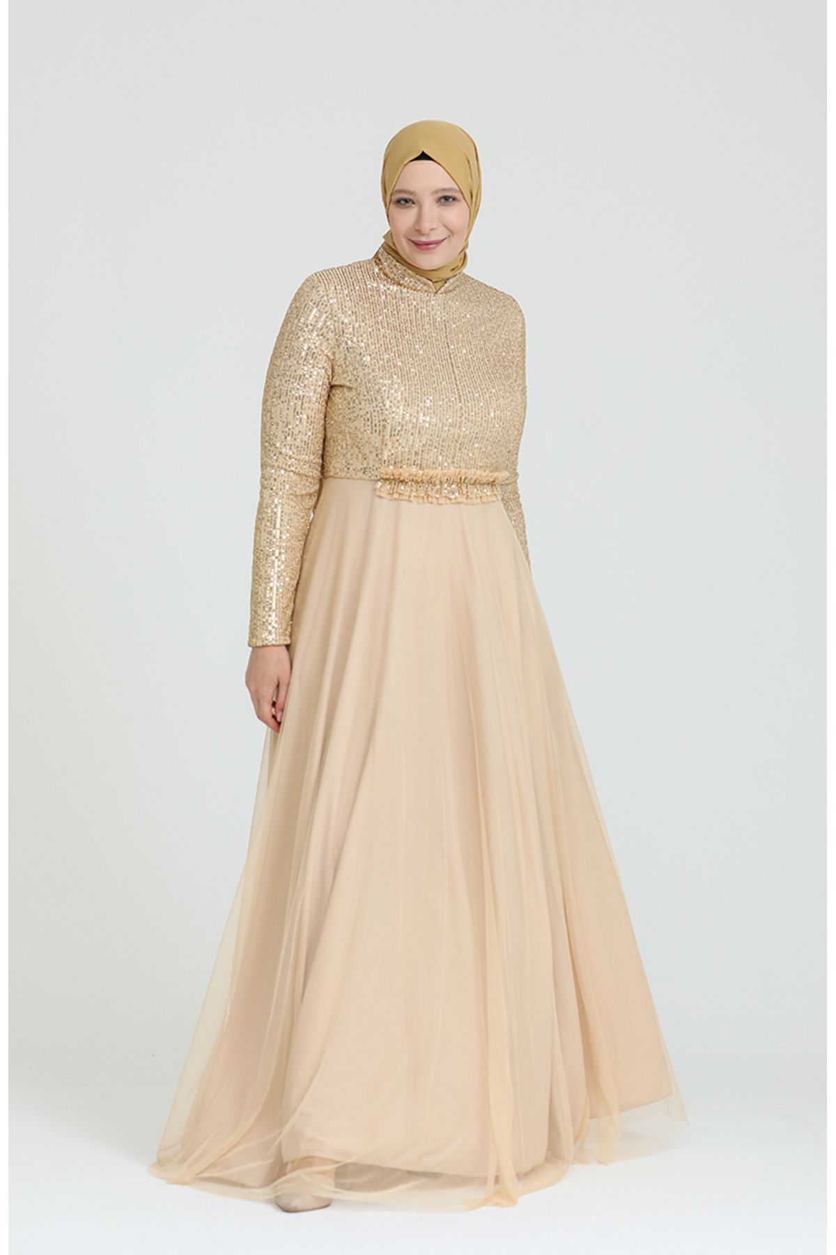 sefamerve-Goldfarbenes Abendkleid mit Pailletten in Übergröße – 80114-01 3