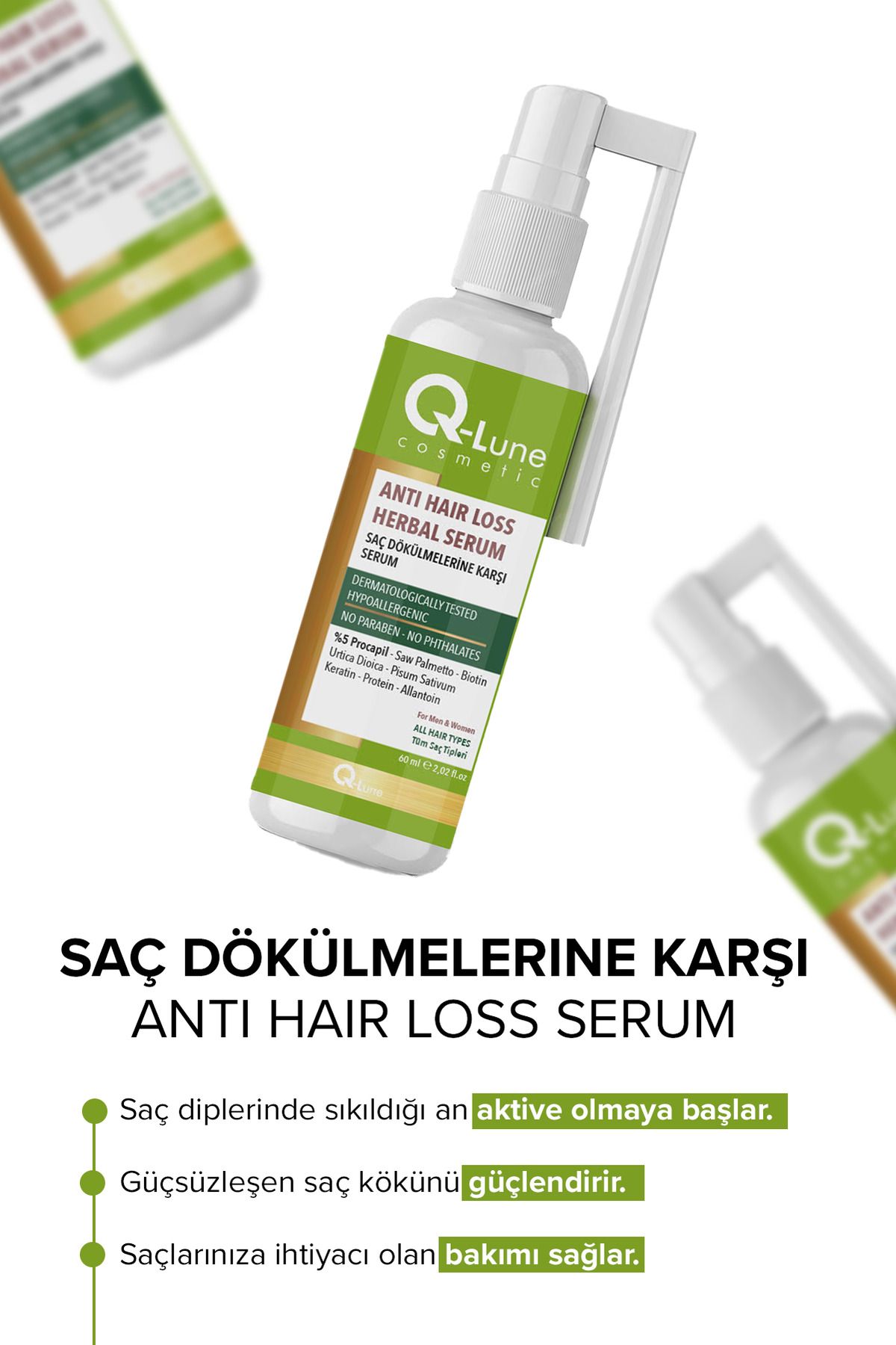 Q Lune Saç Dökülme Karşıtı Etkili Formül Procapil (%5) Serum/sprey 60ml (ANTİ HAİR LOSS HERBAL SPRAY/SERUM)-5