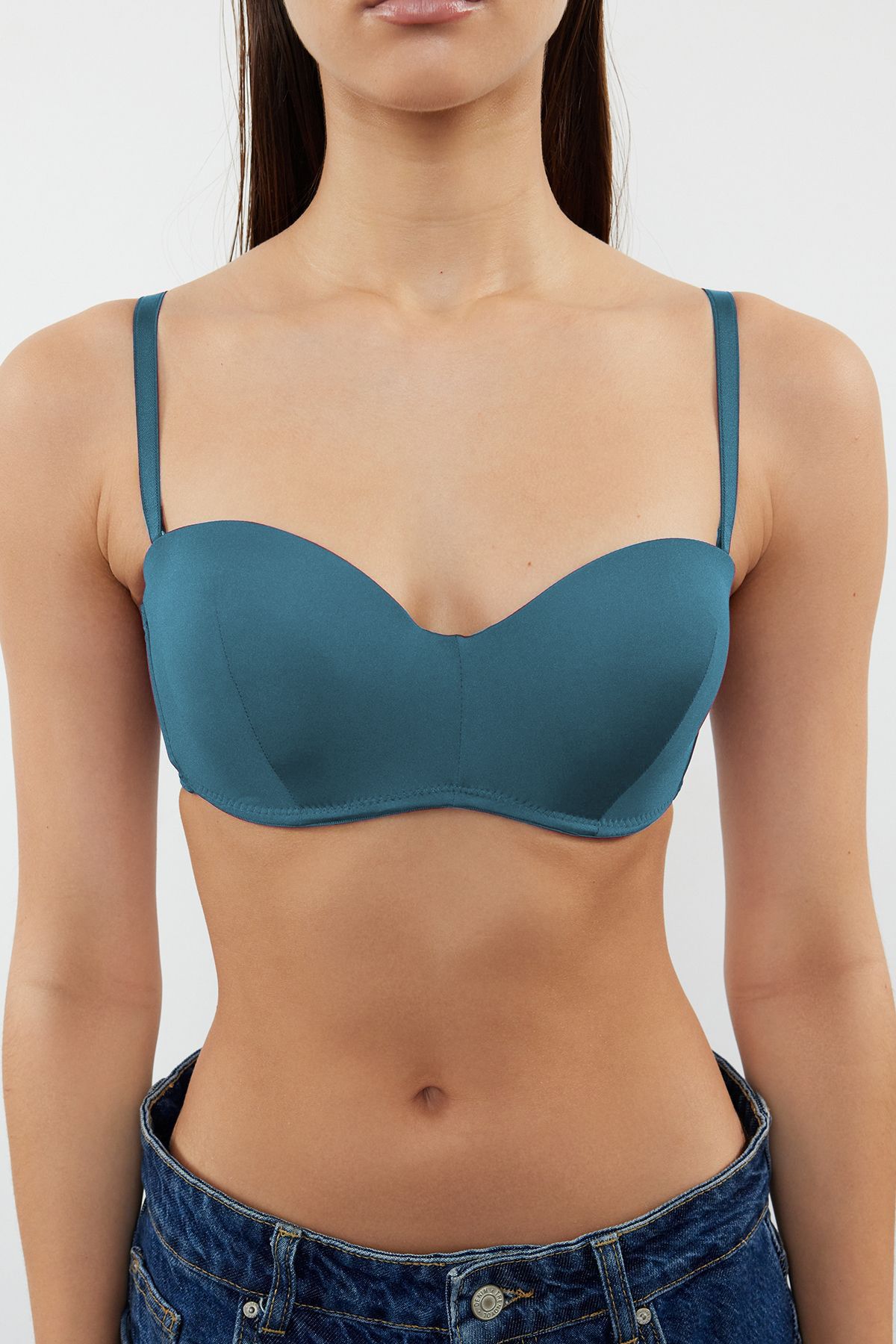 Trendyol Collection-Blauer, gepolsterter/Push-Up-Ganzkörper-Strick-BH ohne Träger mit abnehmbaren Trägern THMAW21SU0059 3
