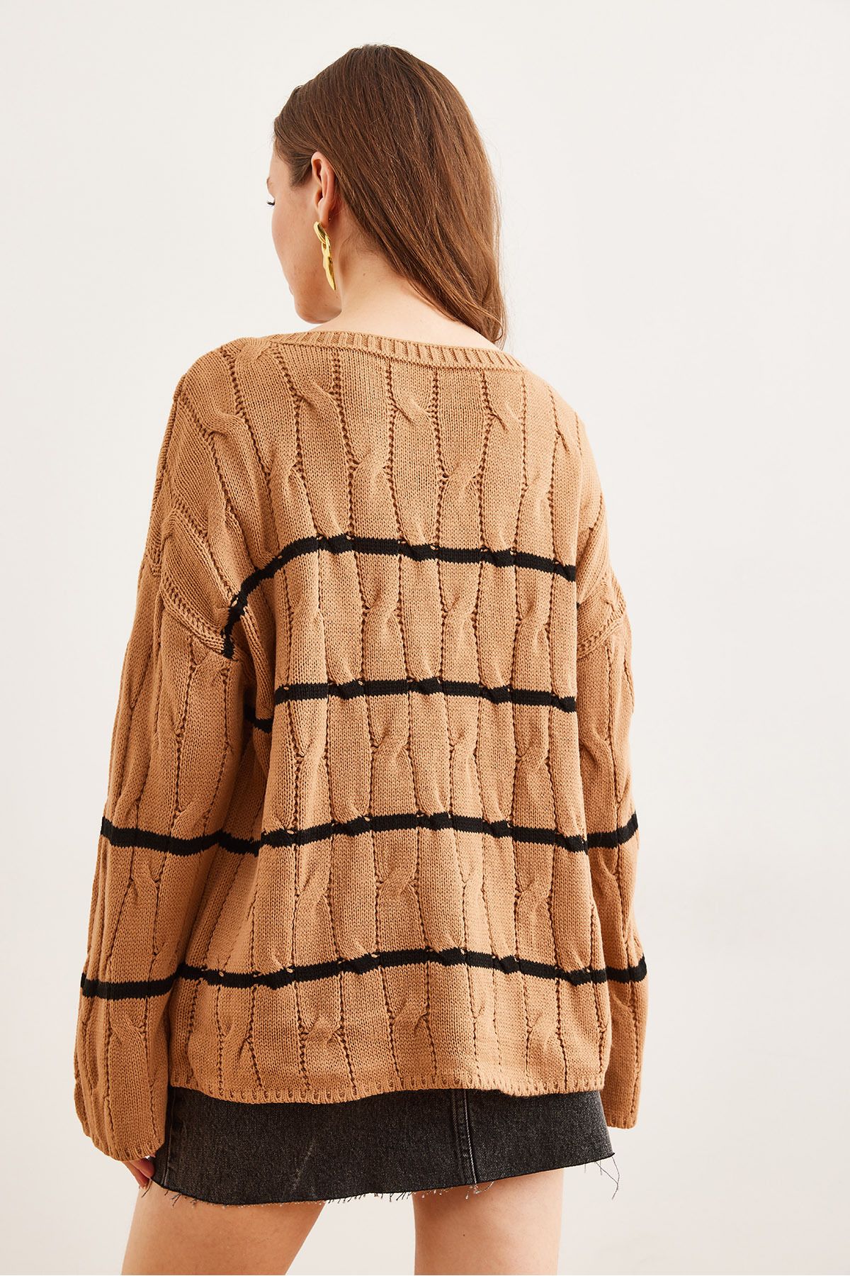 Olalook-Women's Camel Hair Braided Line Detailed Knitwear Sweater Kzk- 19000919 7