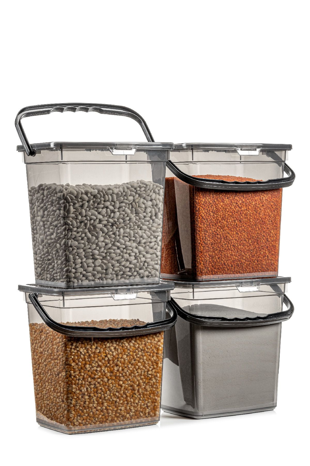 Vienev-Mega Size 4-Piece Square Flour and Legumes Container 6 Liters - Detergent Storage Box Container with Handle Anthracite 6