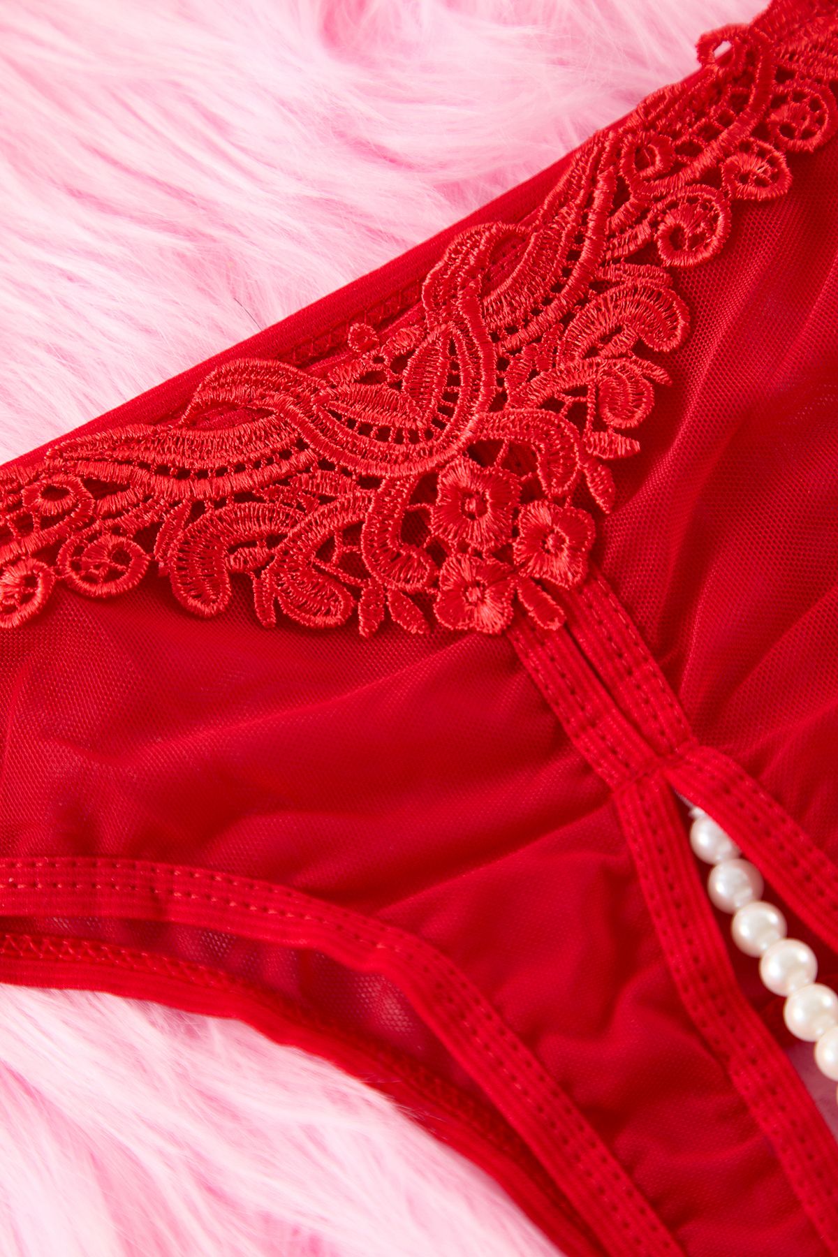 Edit by Trendyol-Brazilian Knitted Briefs with Red Tulle Lace and Pearls Tedss25Ku00000 3