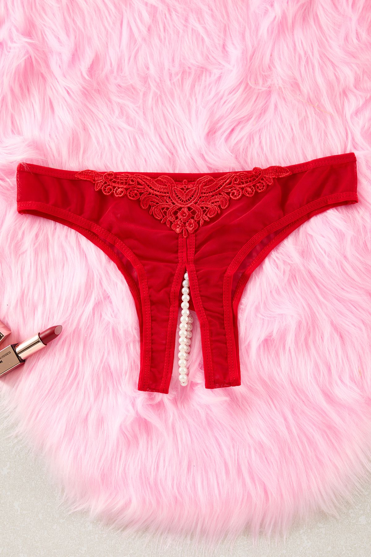 Edit by Trendyol-Brazilian Knitted Briefs with Red Tulle Lace and Pearls Tedss25Ku00000 1