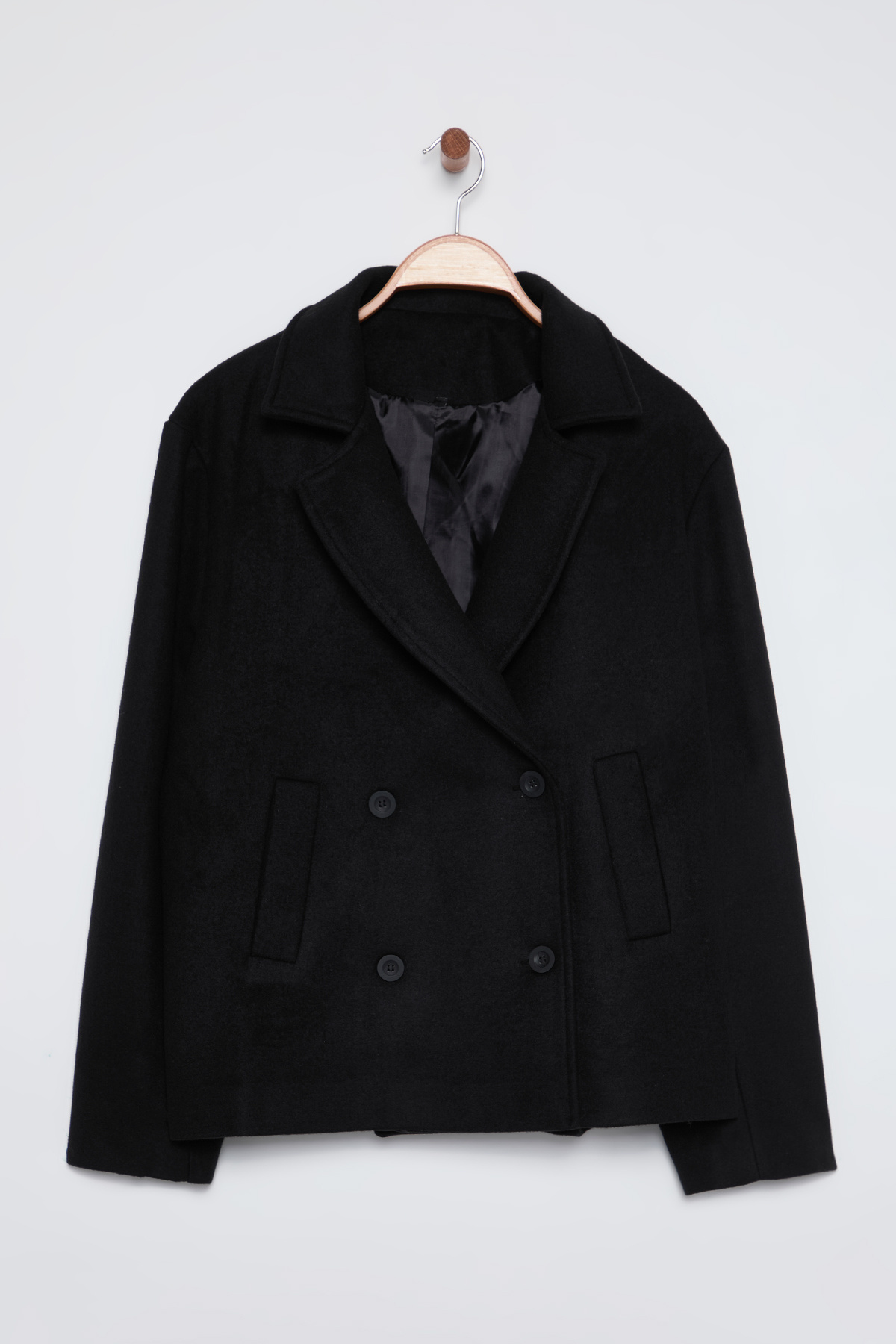 Trendyol Curve-Lined Black Double Breasted Coat - Tbbaw25Dd00016 6