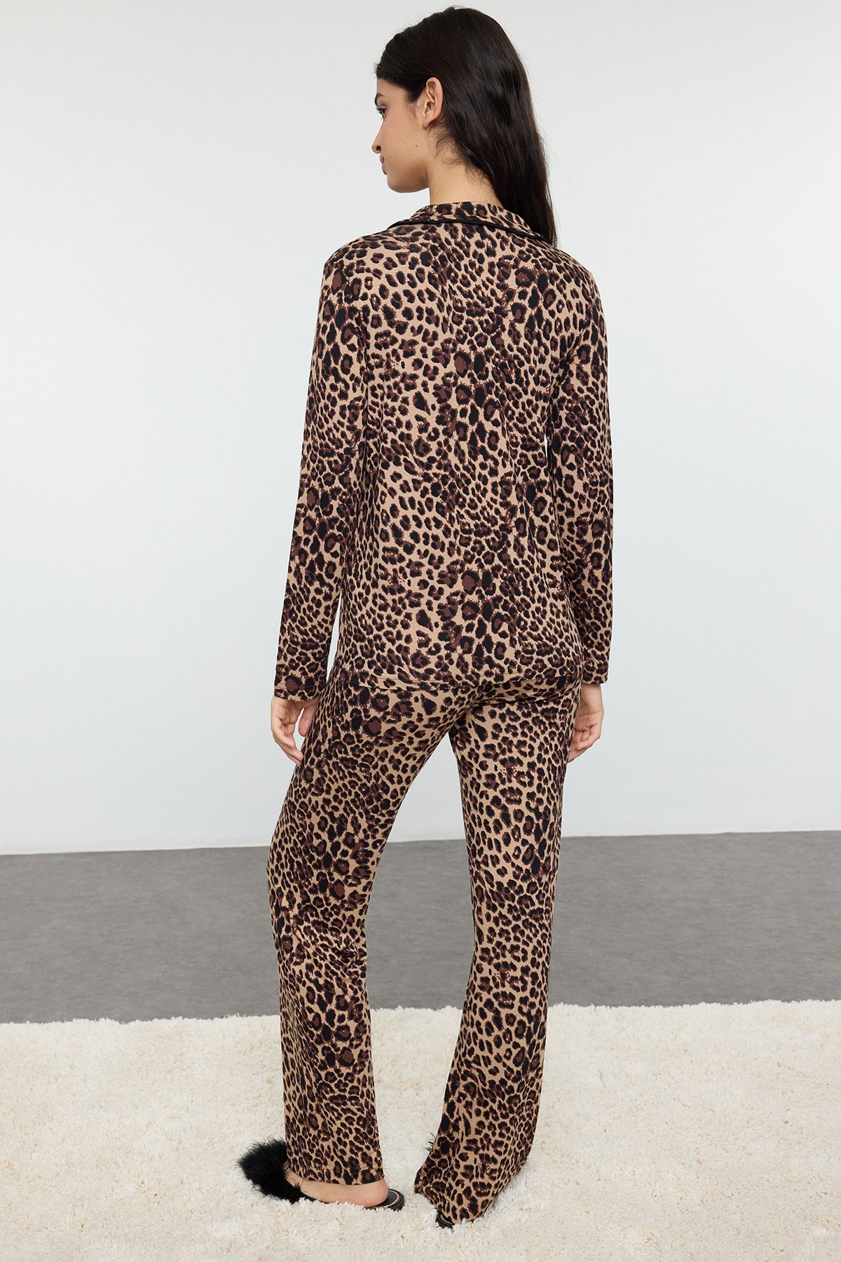 Trendyol Collection-Leopard Print Ribbon Bow Ribbed Pajamas Set - Thmaw25Pt00107 5