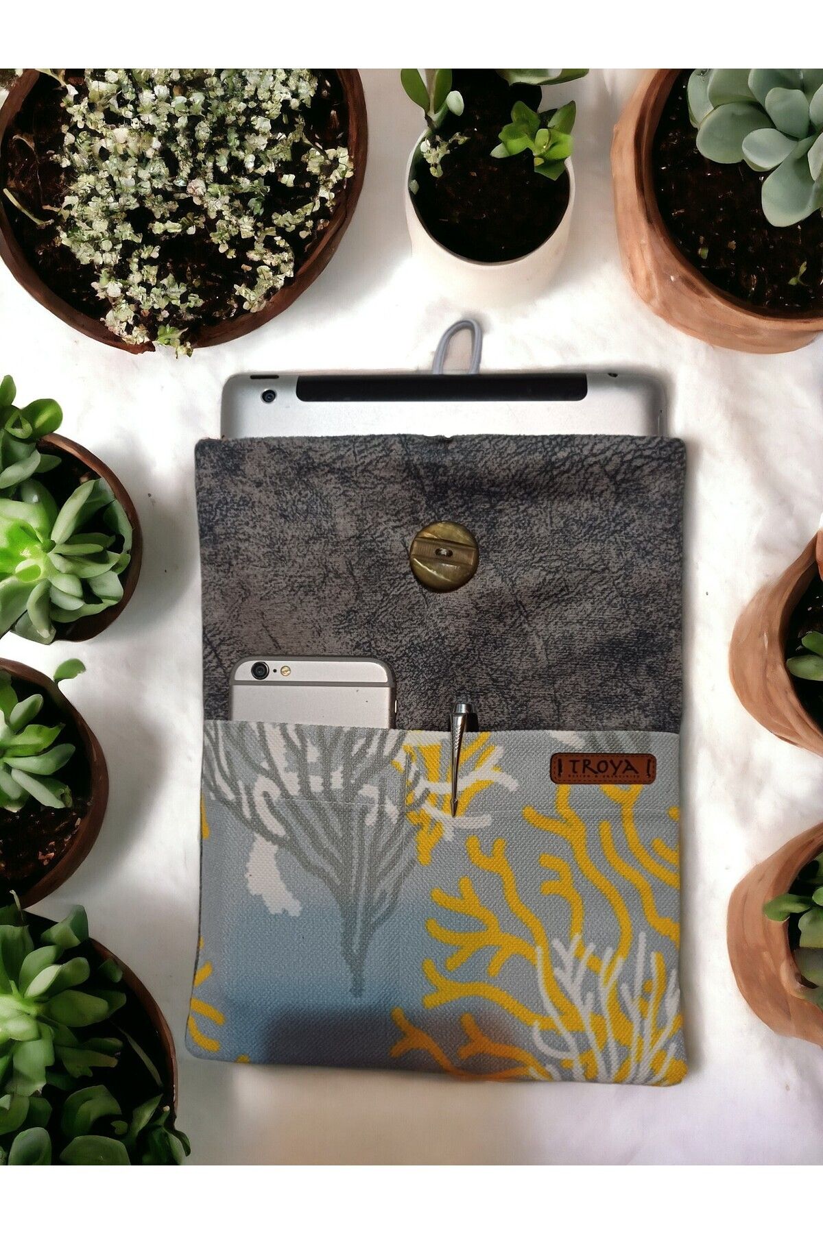 Troya Design-Book / Tablet / E-Book Reader Case - Corals / Gray Color 6