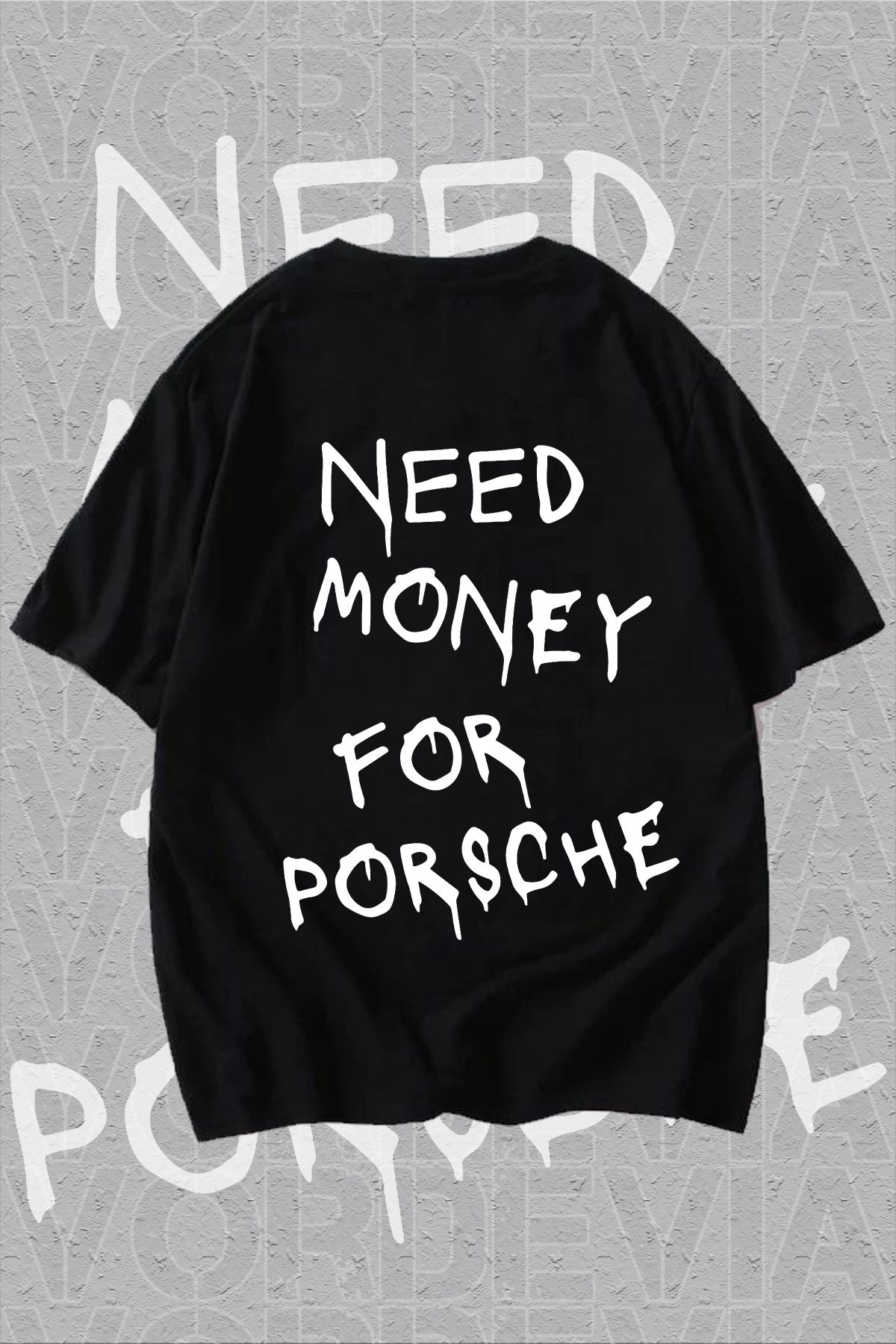 New Shine Aveți Nevoie De Bani Pentru Tricou Oversize Negru Cu Imprimeu Porsche Back Unisex - XL