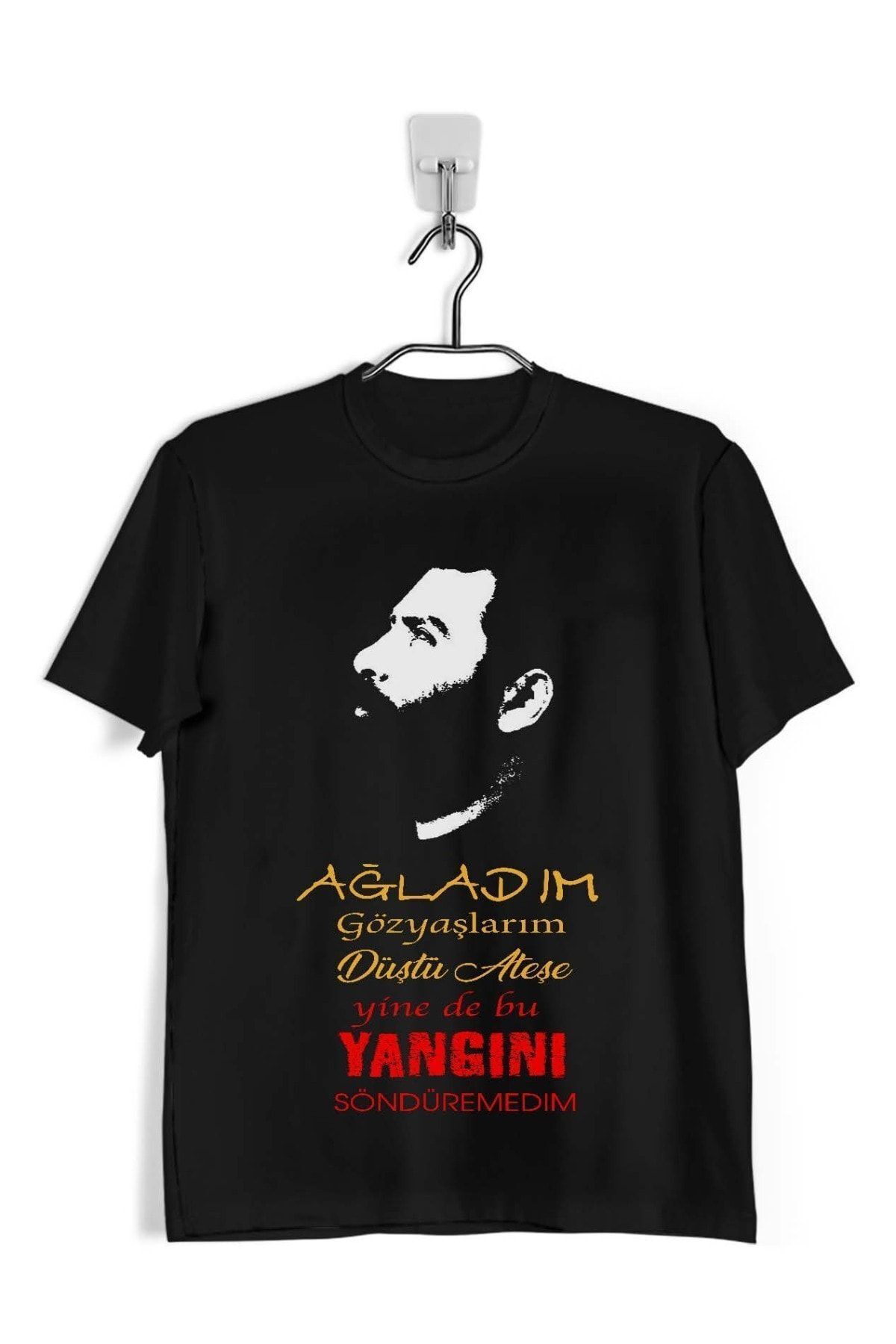 New Shine Ahmet Kaya Ağladım Baskılı Kısa Kol Bisiklet Yaka Siyah Erkek T-shirt