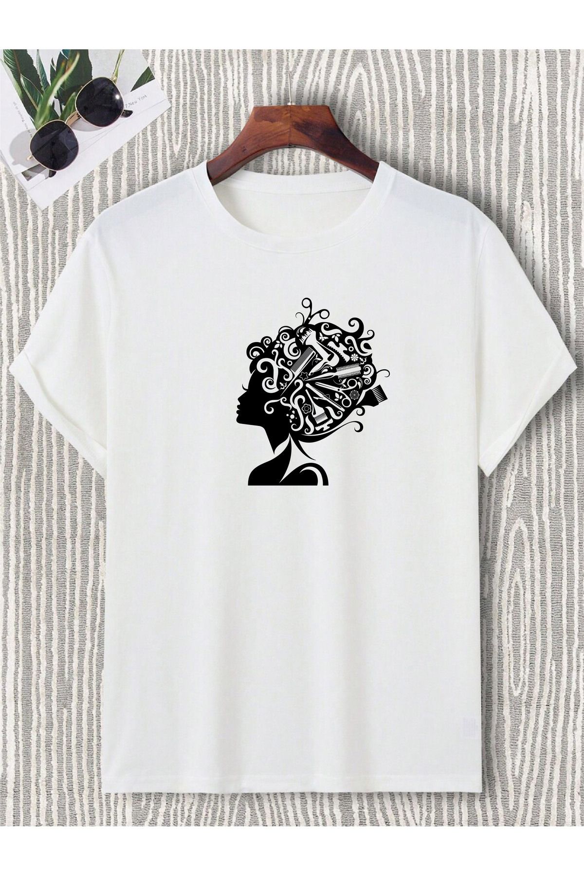 donamod Unisex Oversize Kuaför Fön Tarak Makas Maşa Berber Saç Meslik İş Yeri Tişört T shirt