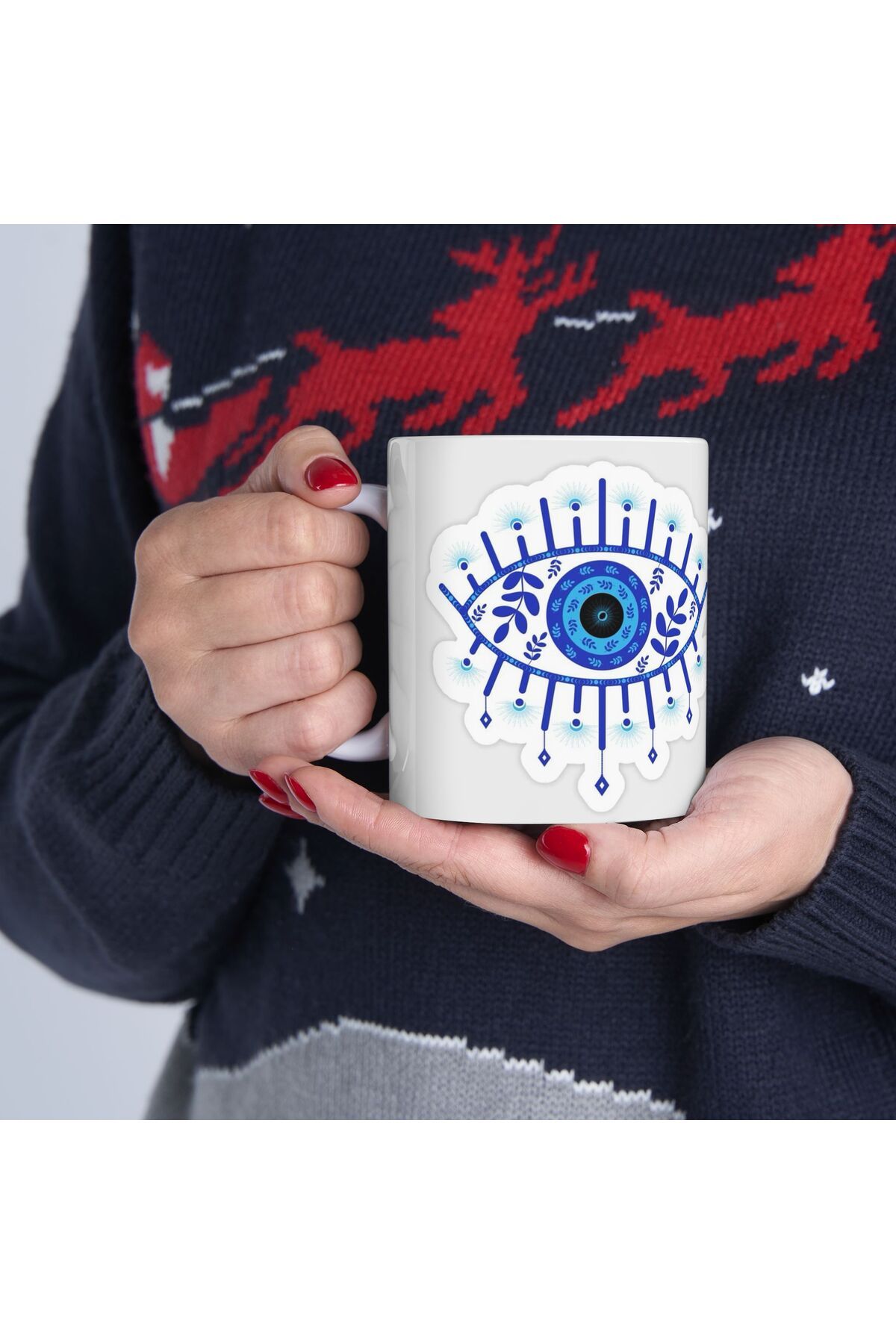 BİBANAPROMOSYON Fatma Ananın Eli Nazar Göz Temalı Kupa Bardak Evil Eye Themed Mug
