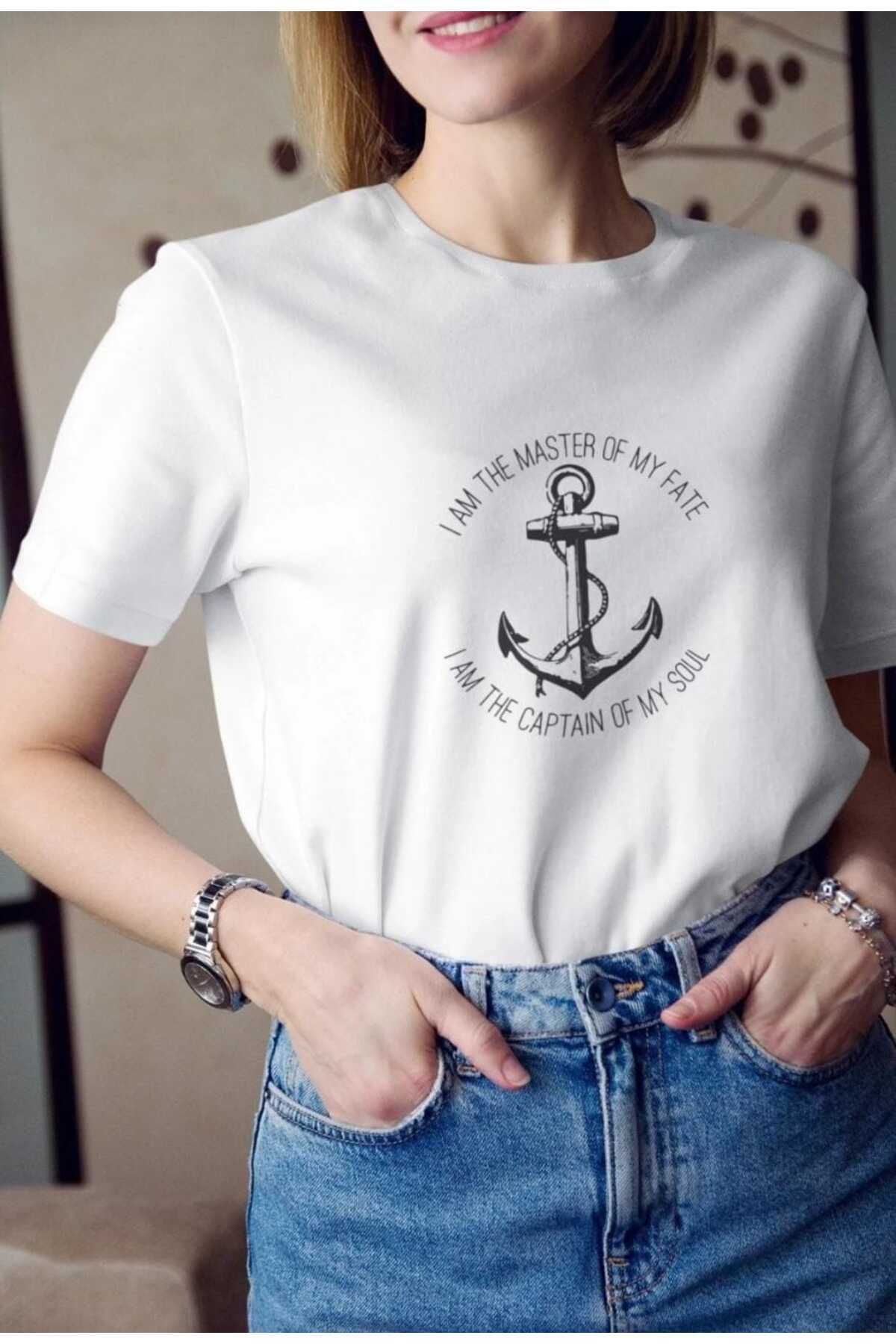 New Shine Tricou Cu Imprimeu Ancora Barca Dama Unisex - M