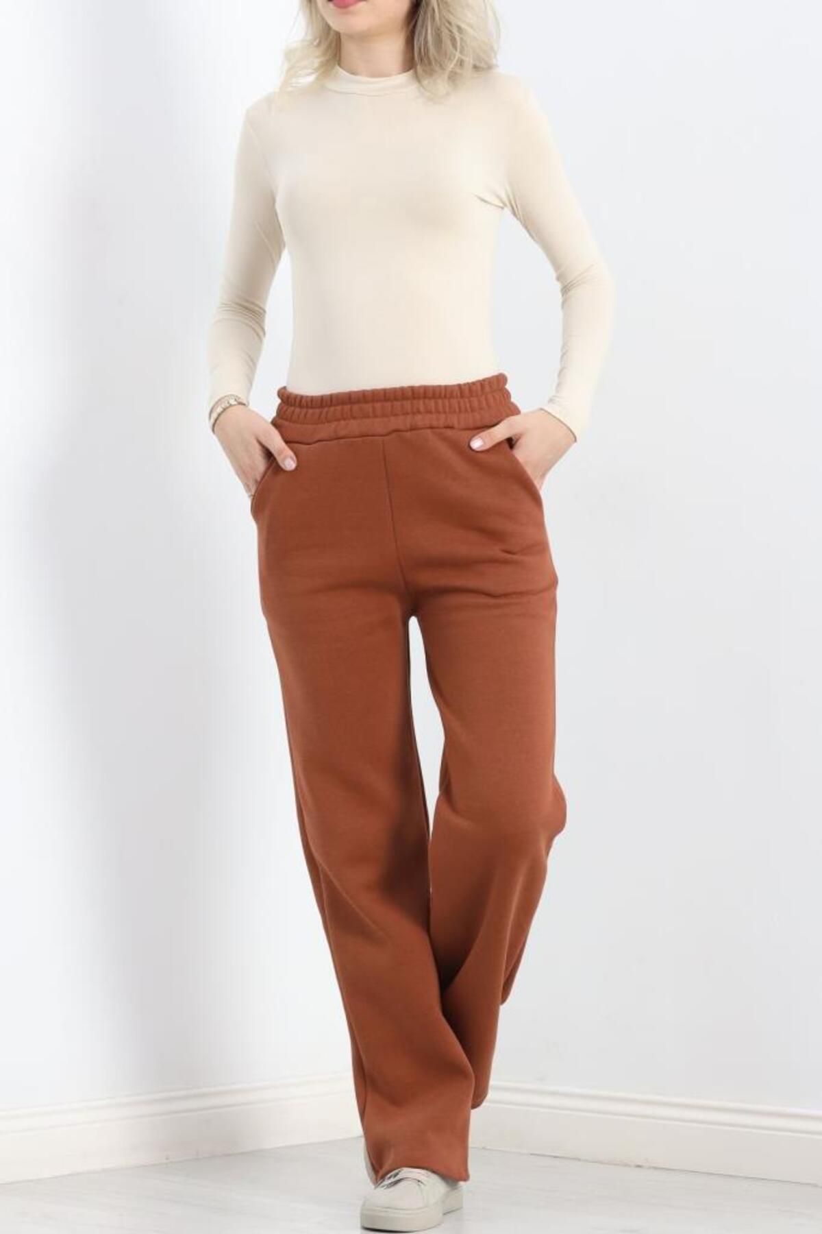 elbse-Sbn Women - Three Thread Brick Color Palazzo Sweatpants 4