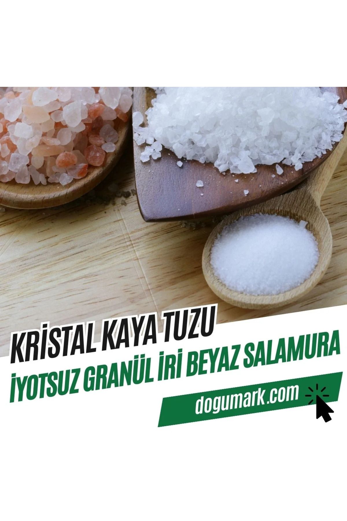 DoğuMark Kristal Kaya Tuzu (1 Kg) - (İyotsuz Granül İri Beyaz Salamura)