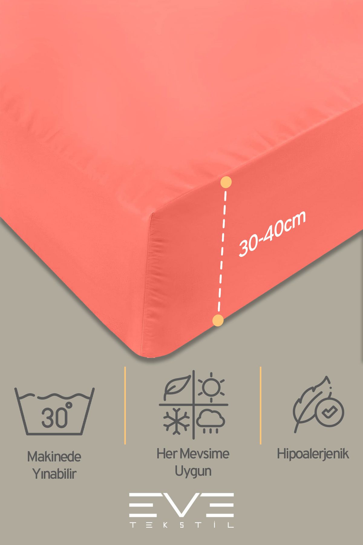 Eve Tekstil-Single Rainforce Fabric Elastic Sheet and Pillow Case Set 4