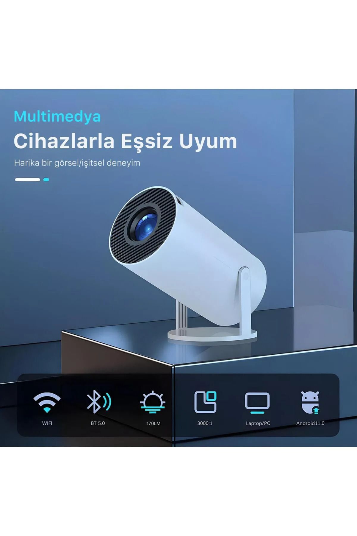 LaraThec Taşınabilir Sinema Android Projeksiyon Cihazı Hd 1280×720 4k Desteği AndroidPro Wifi Bluetooth Mini