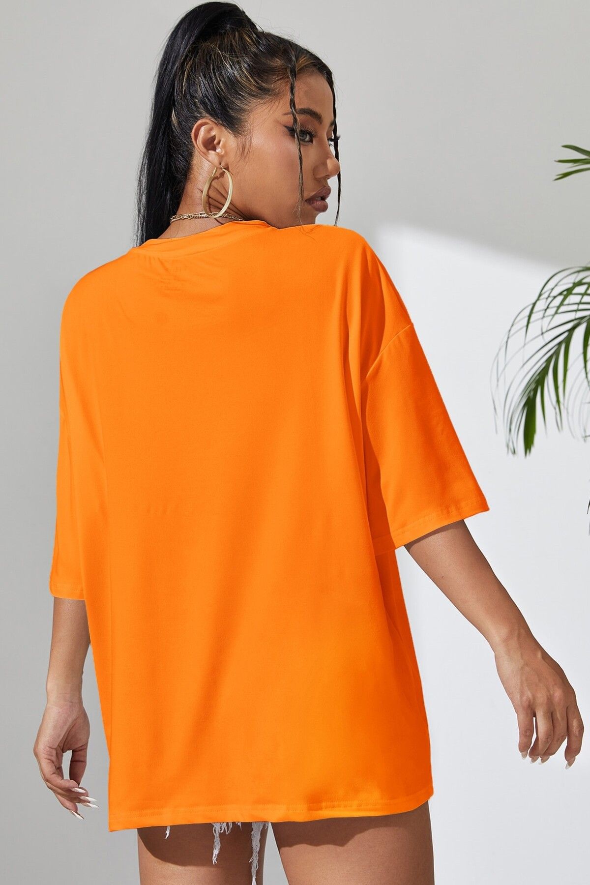 MODAGEN-Unisex Orange Plain Crew Neck Oversize T-Shirt 2