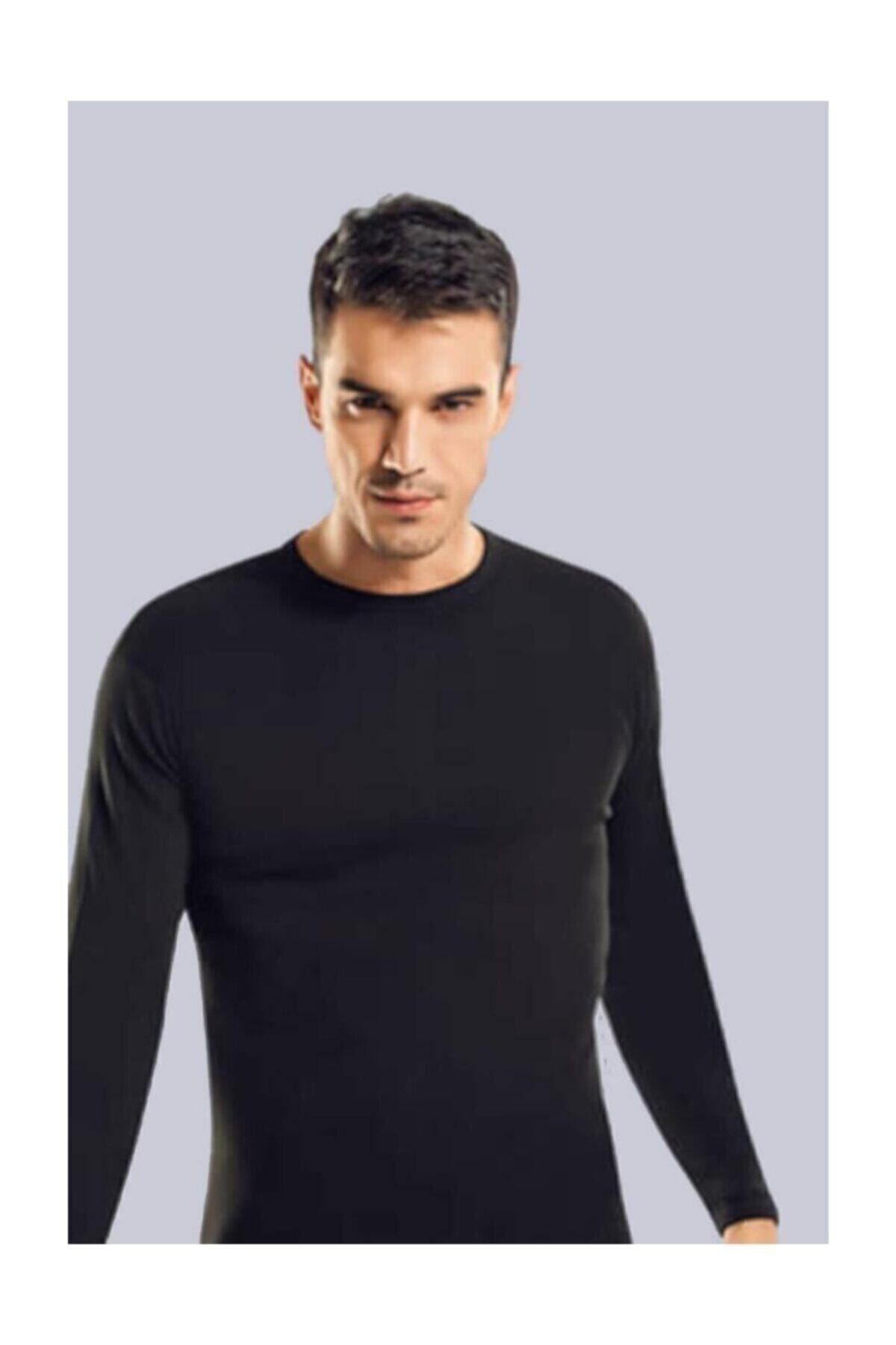 Tutku Elit-Men's Black Lycra Cotton 0-Neck Long Sleeve Bodysuit 1