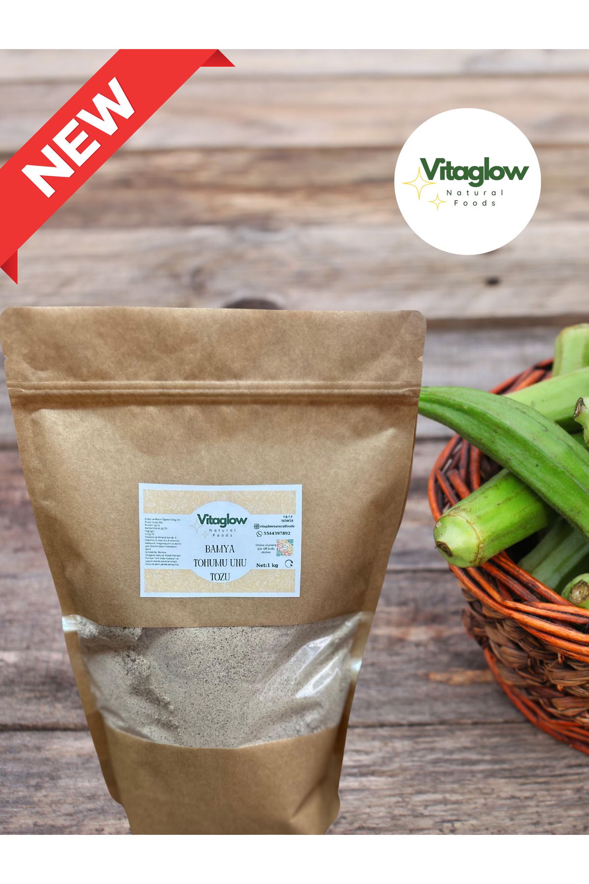 Vitaglow Bamya Tohumu Tozu Unu Doğal Katkısız (1 Kg)