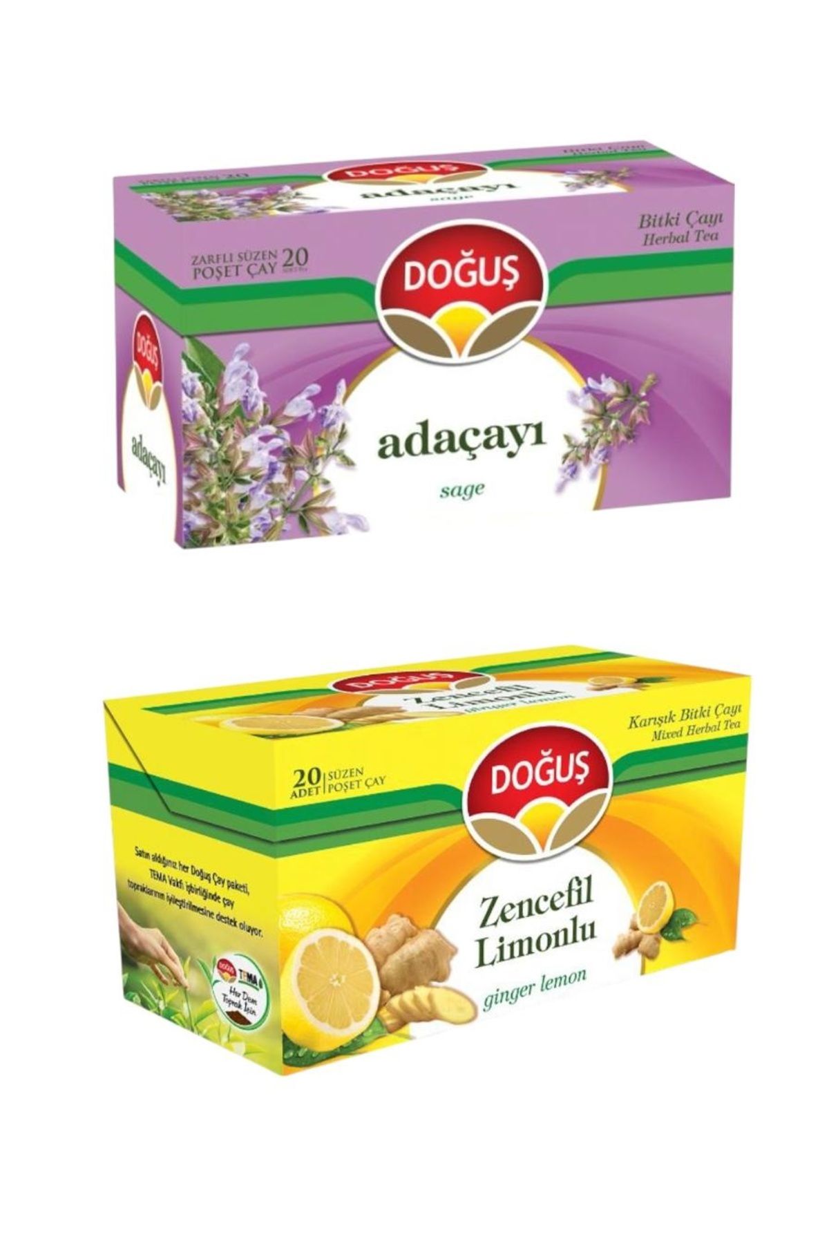 Doğuş Doğuş Bitki Çayları Serisi ( Adaçayı, Zencefil limon) 2x20'li