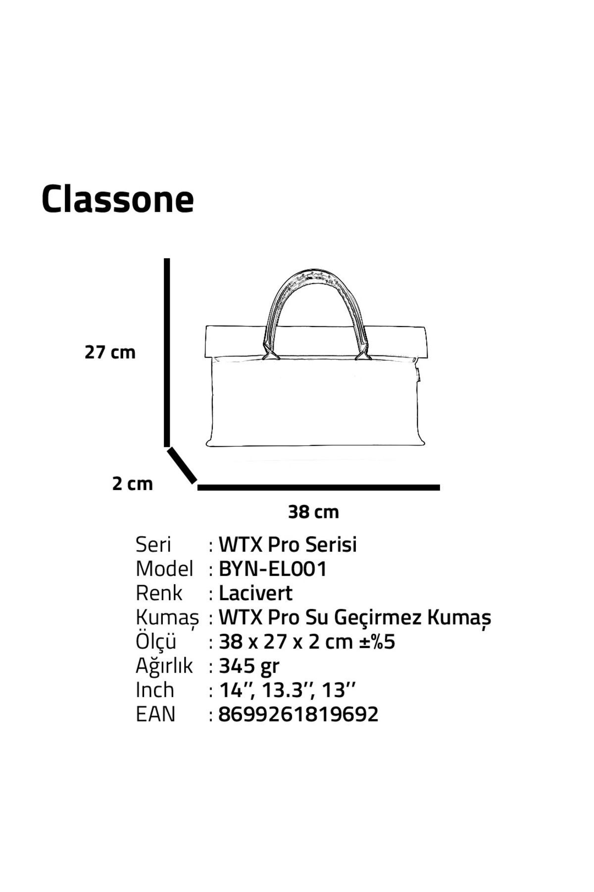 Classone-Byn-El001 Wtxpro Waterproof Fabric 13-14 Inch Laptop Hand Bag 5