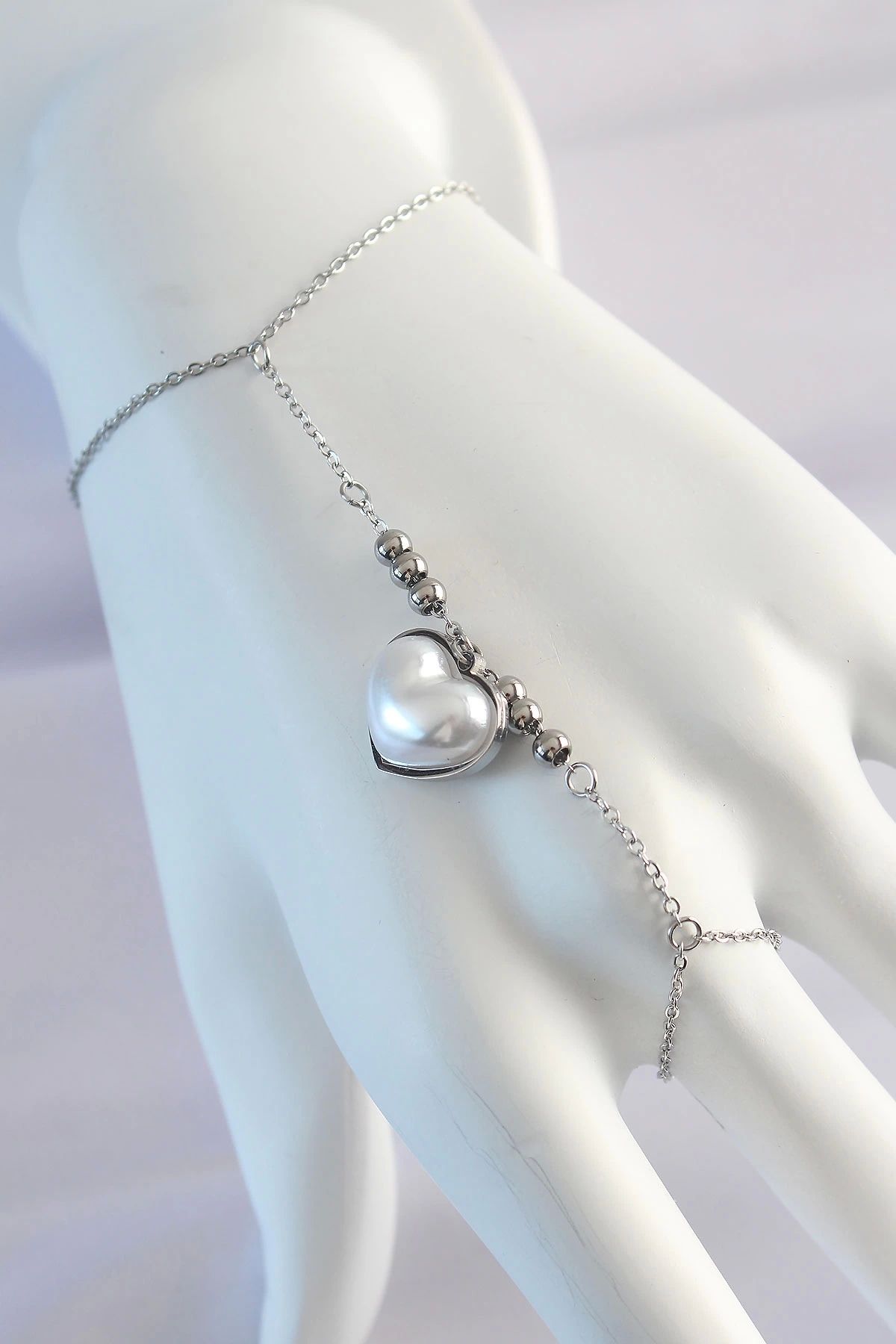 Clariss-316L Steel Silver Color White Bubble Heart Design Şahmeran 1