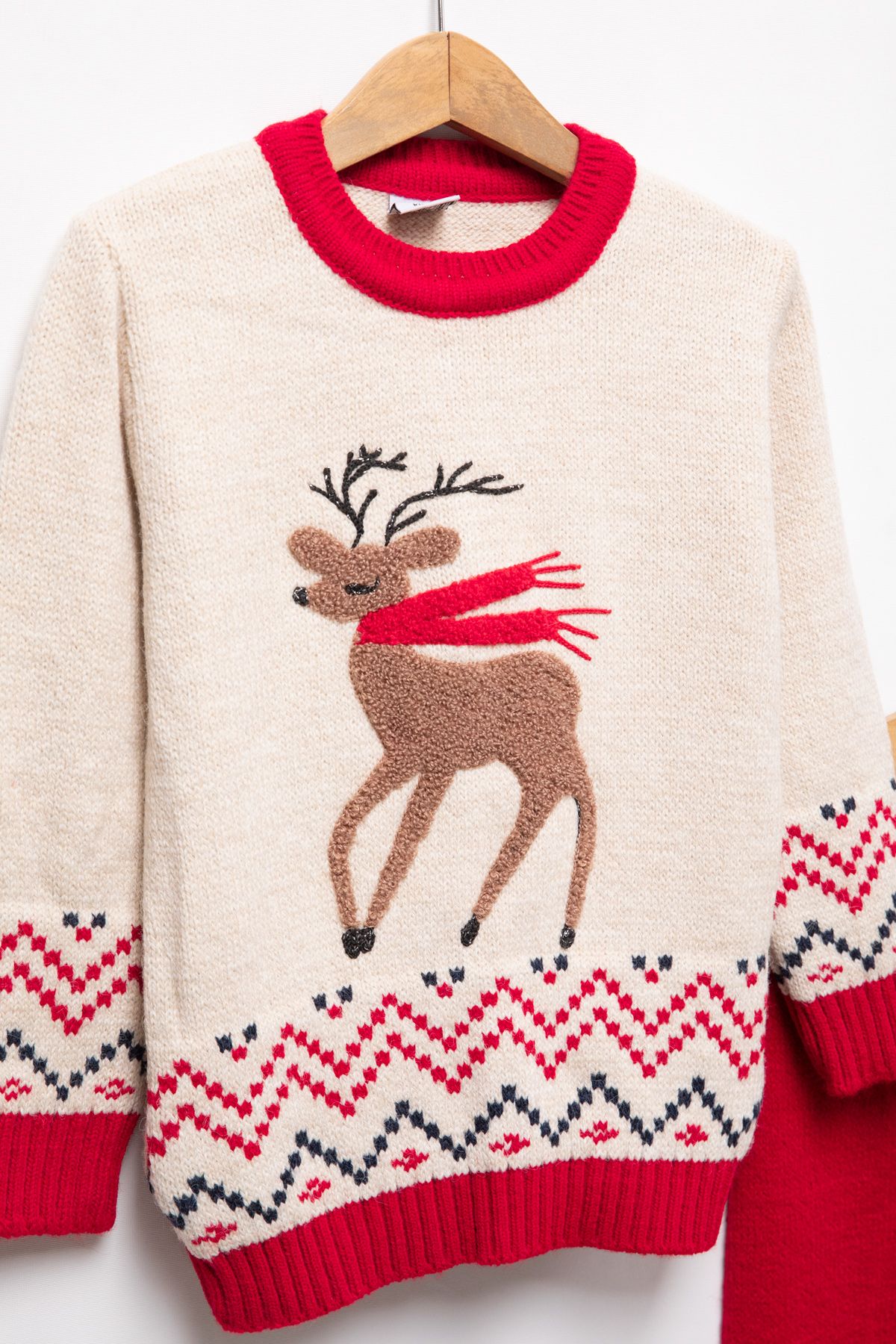 Cansın Mini-Cream Deer Embroidered Christmas Themed Children's Knitwear Set 19833 4