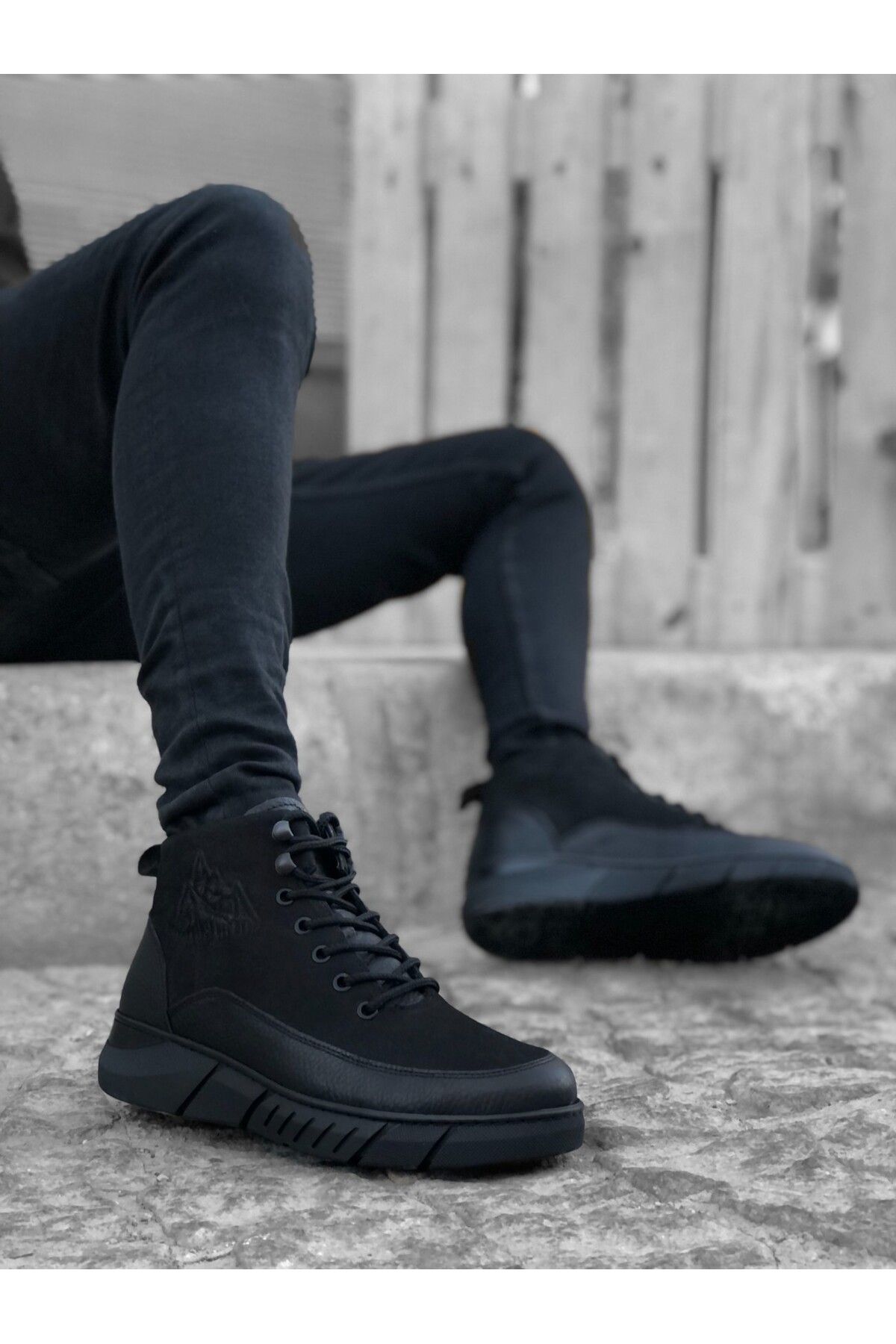 EBRUS TREND-Ba0219 Inside and Outside Genuine Leather Lace-Up Black Men's Sports Half Ankle Boots 1
