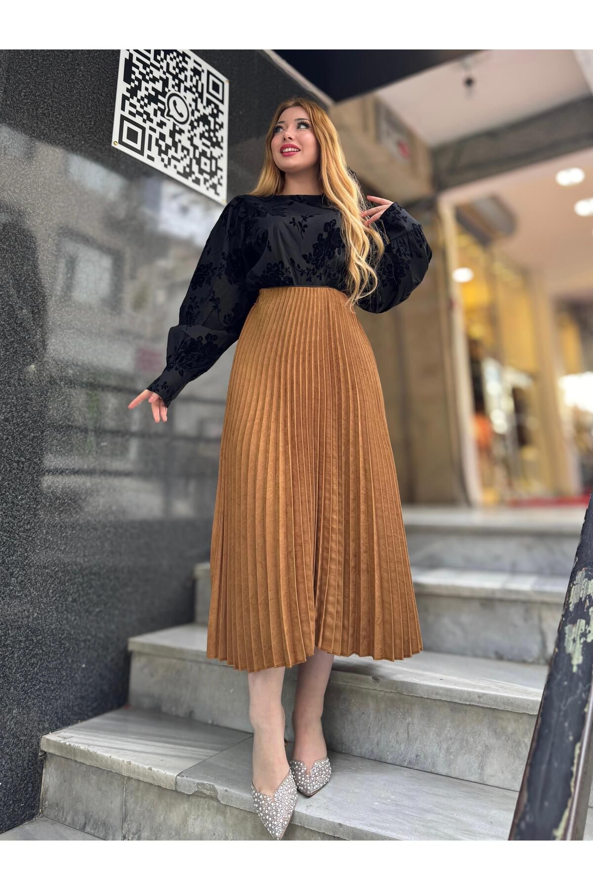 moda civinx-pleated suede skirt 2