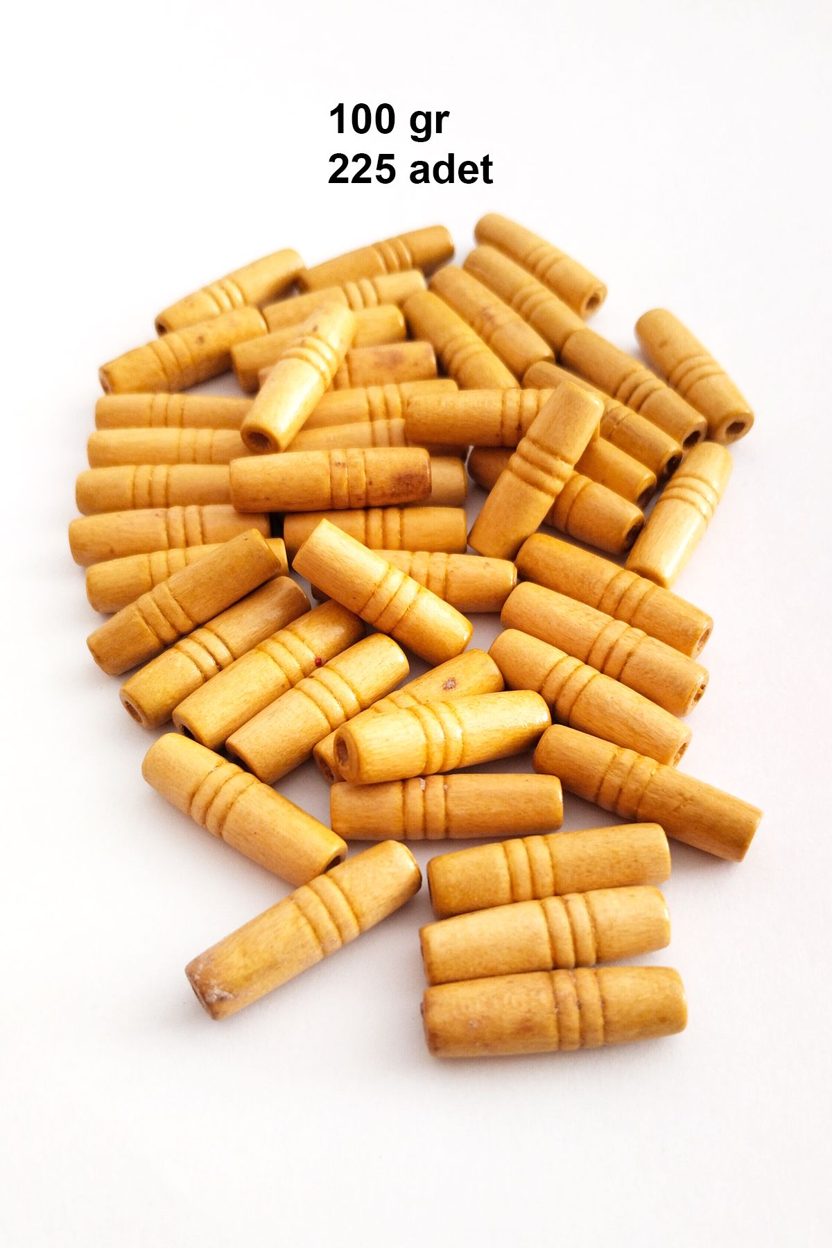 karadağsb 100 Gr (225 Adet) Ahşap Boncuk 25 Mm Boy X 10 Mm Doğal Ahşap Makrome El İşi Çanta