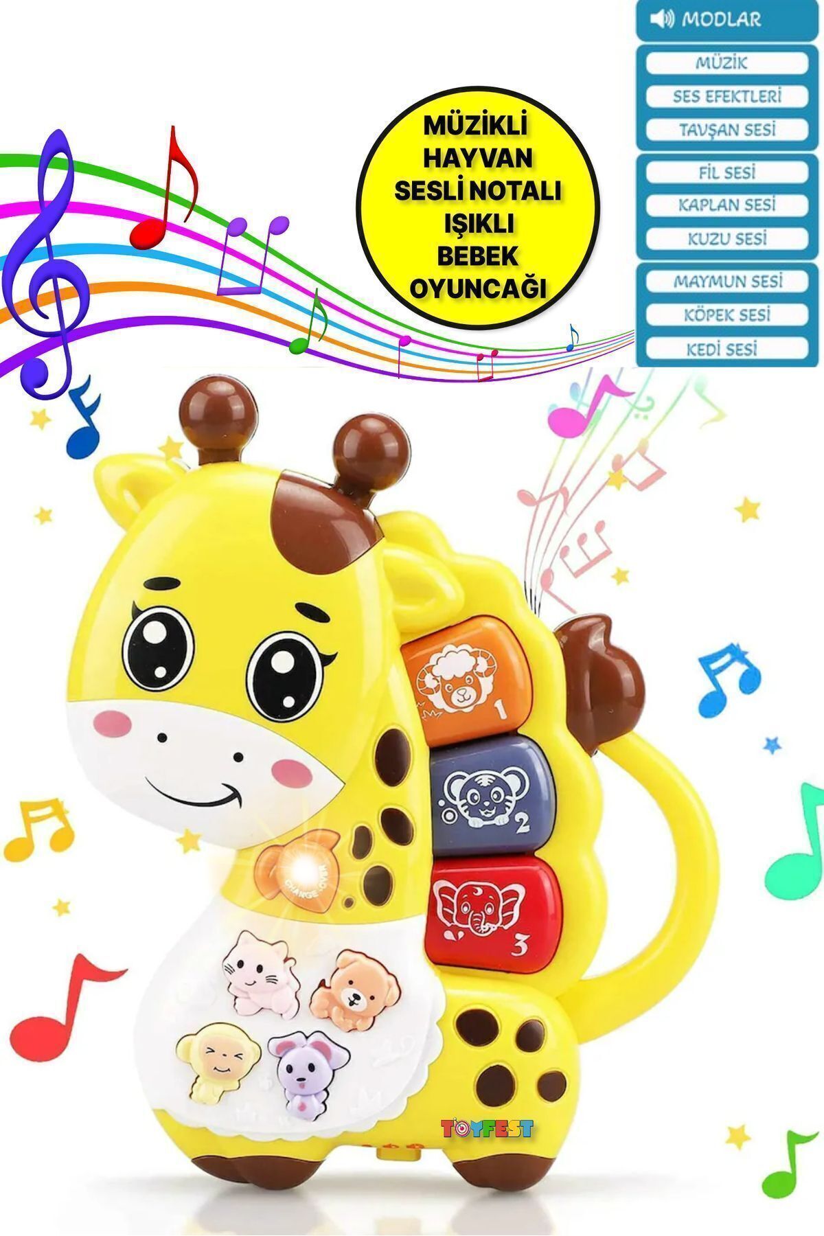 Musical Giraffe with Lullaby with Luminous Notes and Keys that Make Animal Sounds Interactive Baby Educational - Yellow