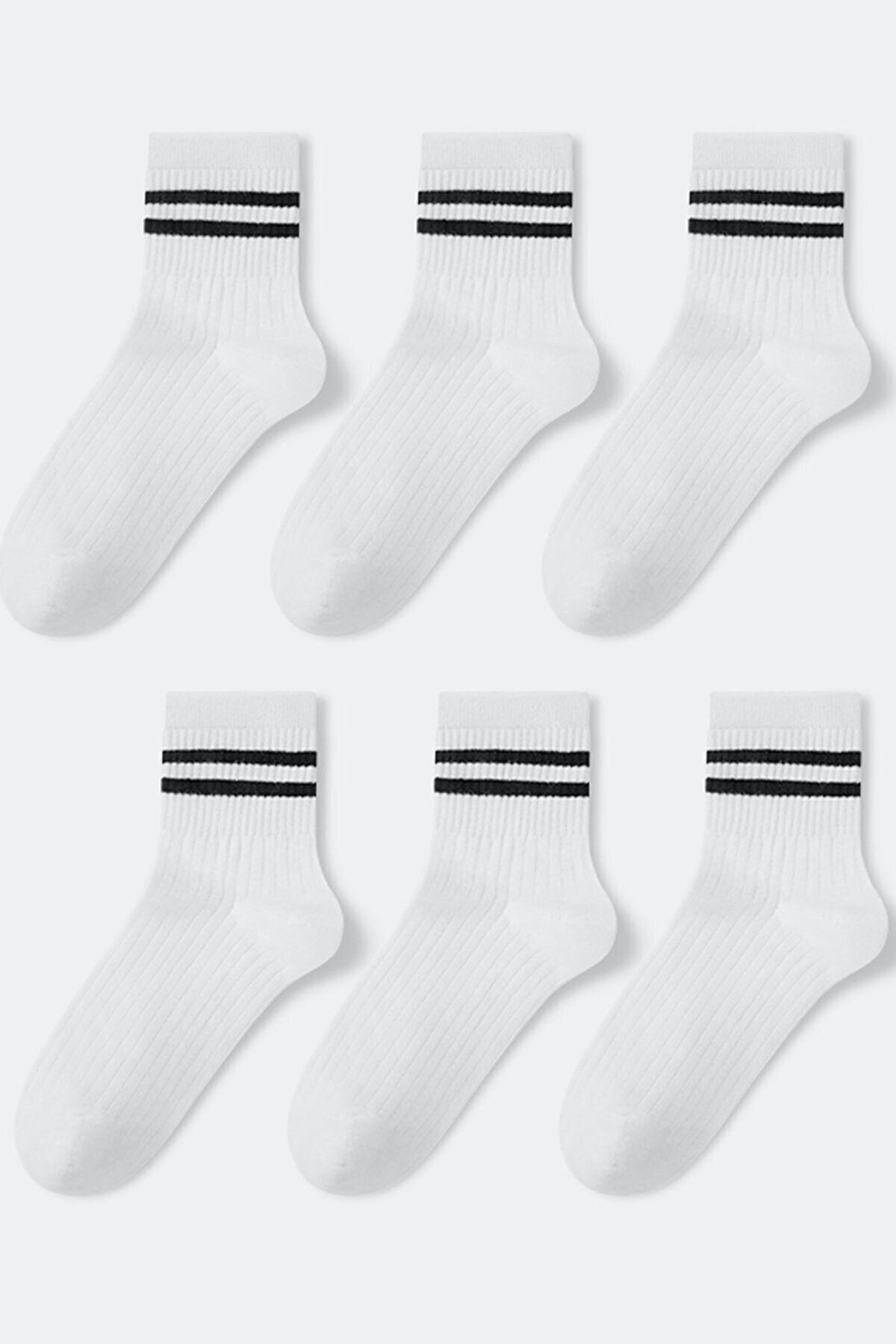 mrmubomen Unisex 6 Çift Çizgili Tenis Çorap