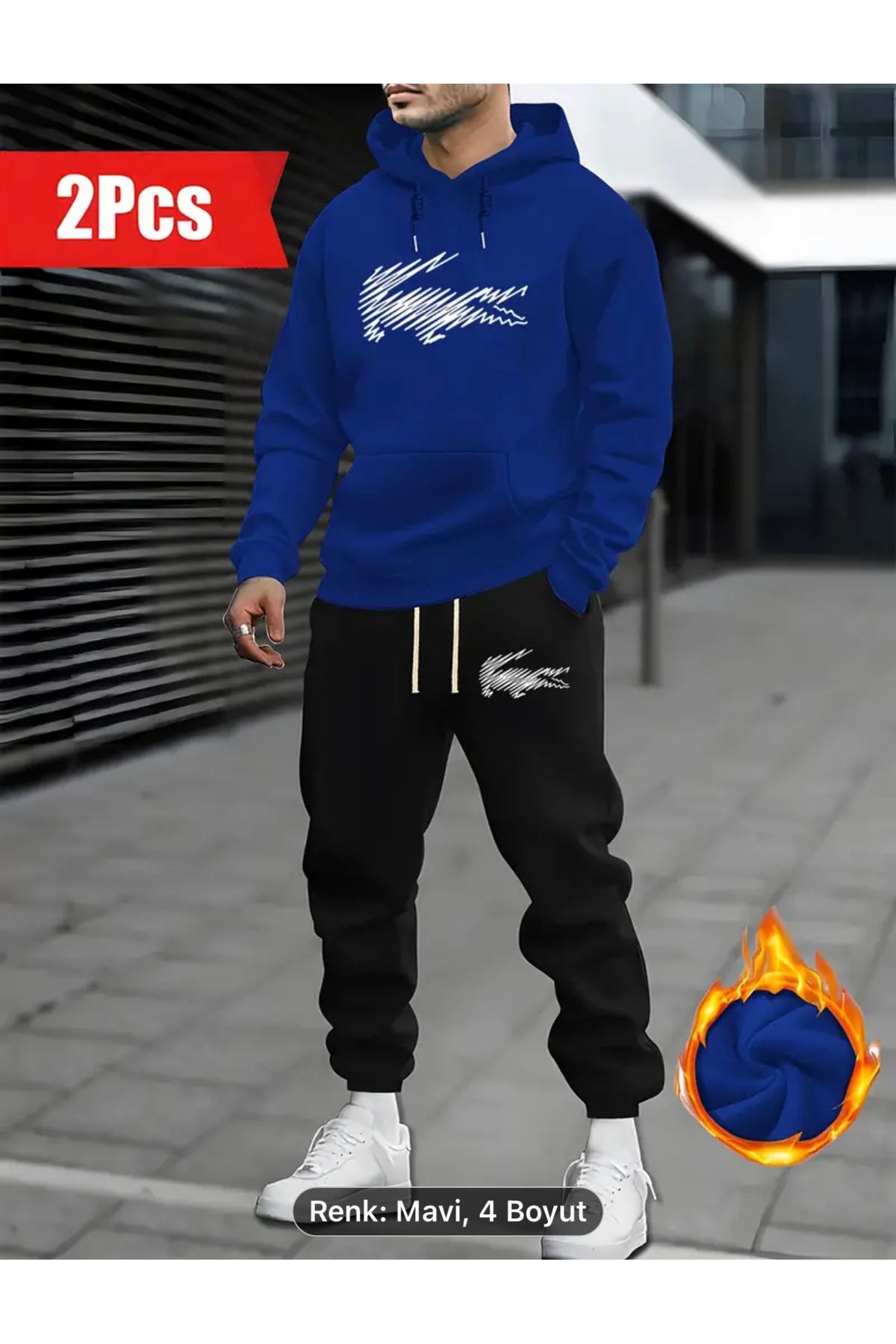 NEW TRENDY COLLECTİON Țesătură Tricotată Fără Decolorare, Model Nou Trend, Set De Trening Cangur Imprimat Unisex - L