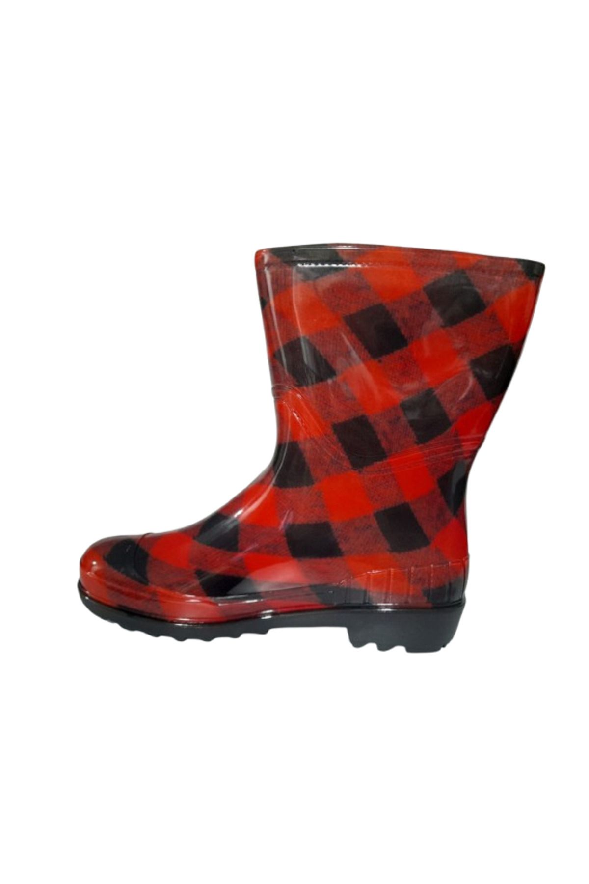 Emek-Women's Red-Black Striped 23 cm Short Garden Rain Boots 3