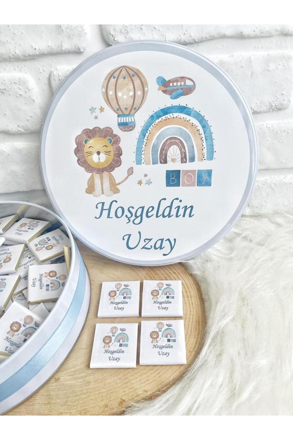 Angel Gift Chocolate 50 Adet Aslan Isme Özel Hoşgeldin Erkek Bebek Hediyelik Doğum Çikolatası fotoğrafı 5 (önizleme)