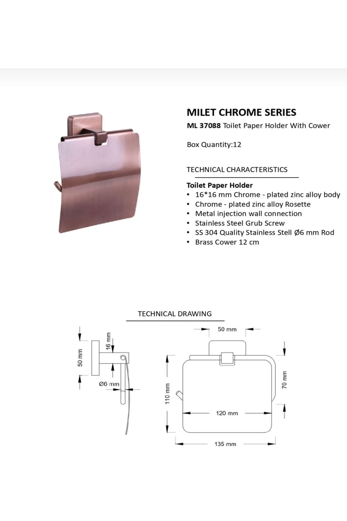 İSAOĞLU YAPI-Bron Bathroom Toilet Roll Holder - Copper, Brass Material 2