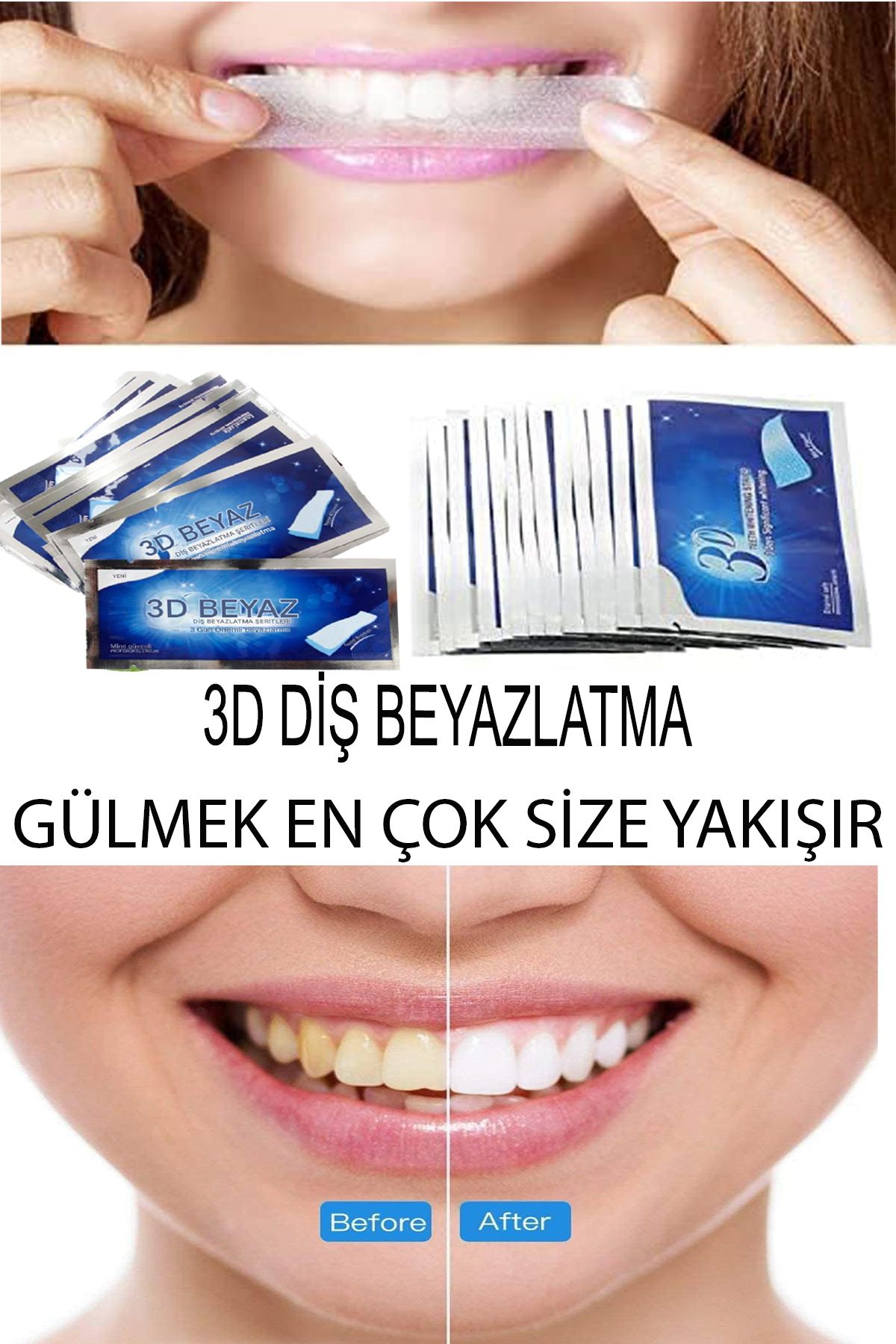 ESENLİWE 3D White Hassas Dişler için Diş Beyazlatma Bantları Sigara Kahve Lekesini Çıkarmak İçin 5 Adet