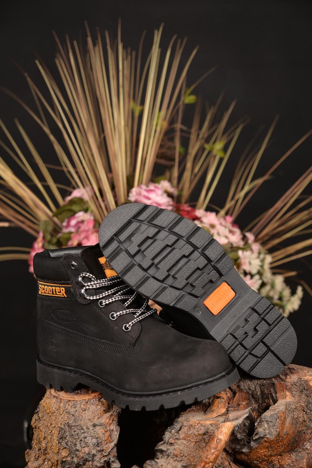 Scooter-Unisex Winter 100% Waterproof Genuine Leather Guaranteed Comfortable Black Style Boots with Slide-Free Sole Technology 2