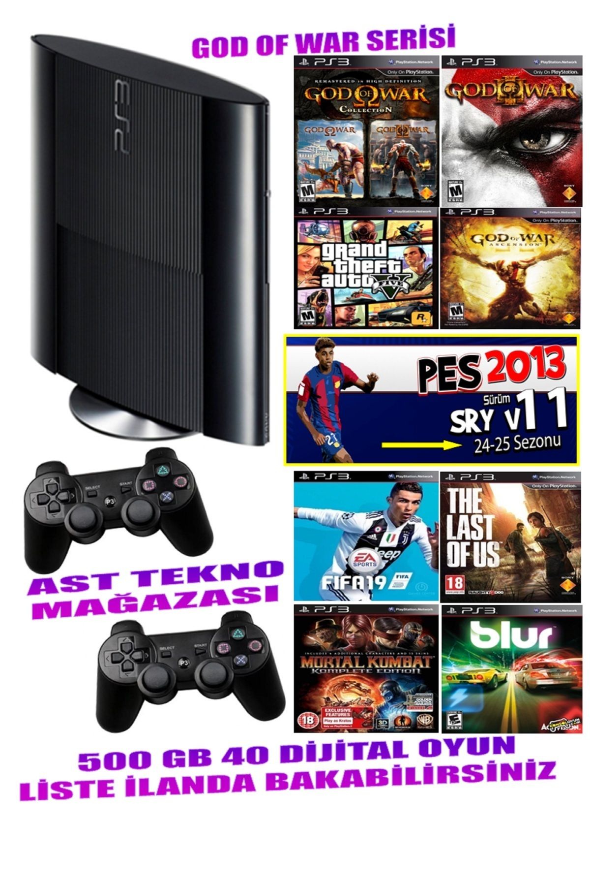 ACTIVISION Playstation 3 Süper Slim 500 Gb ( Yenilenmiş ) 2 Kablosuz Kol 40 Dijital Oyun Garantili Ürün