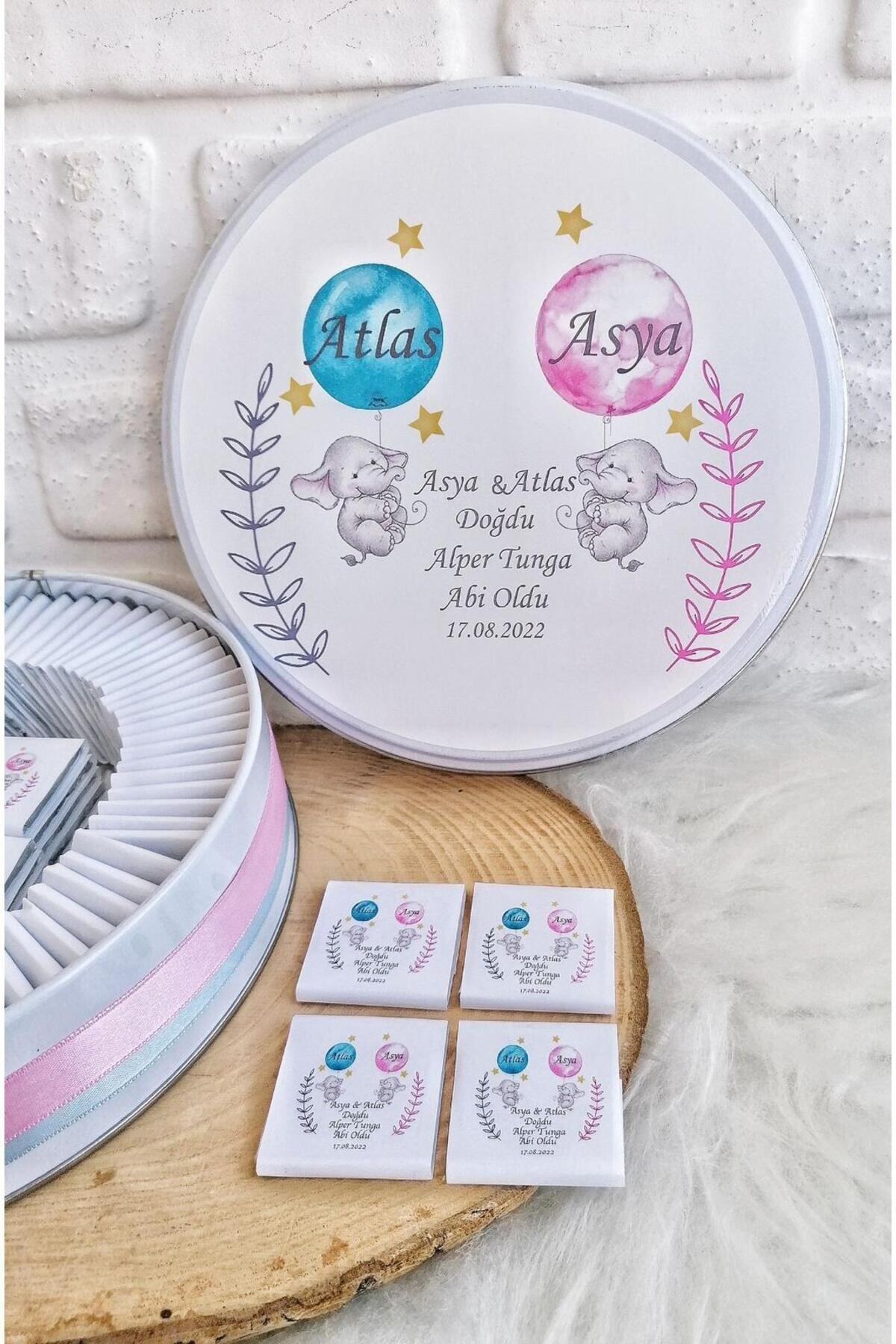 Genel Markalar 100 Adet Isme Özel Fil Temalı Hoşgeldin Ikiz Bebek Hediyelik Doğum Çikolatası fotoğrafı 5 (önizleme)