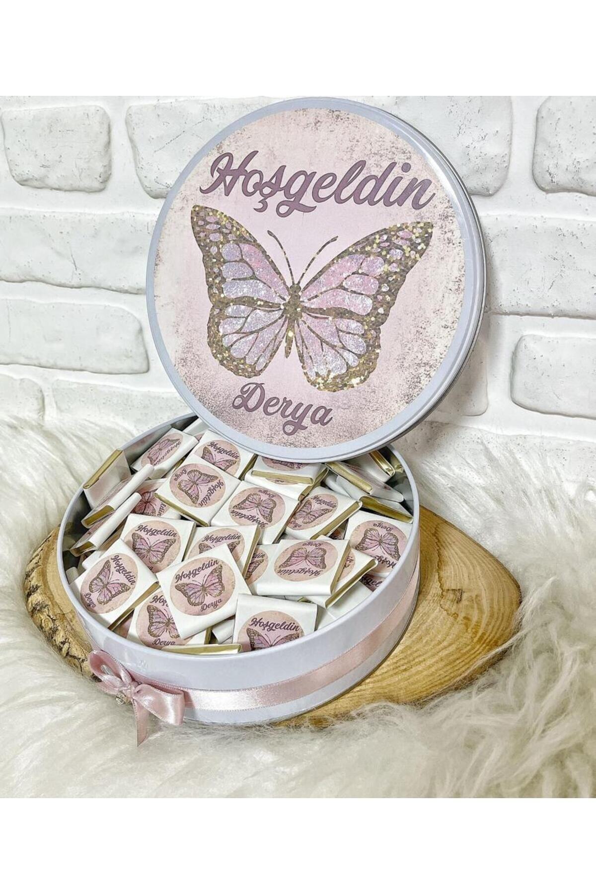 Angel Gift Chocolate 100 Adet Isme Özel Pembe Kelebek Hediyelik Hoşgeldin Kız Bebek Doğum Çikolatası fotoğrafı 4 (önizleme)