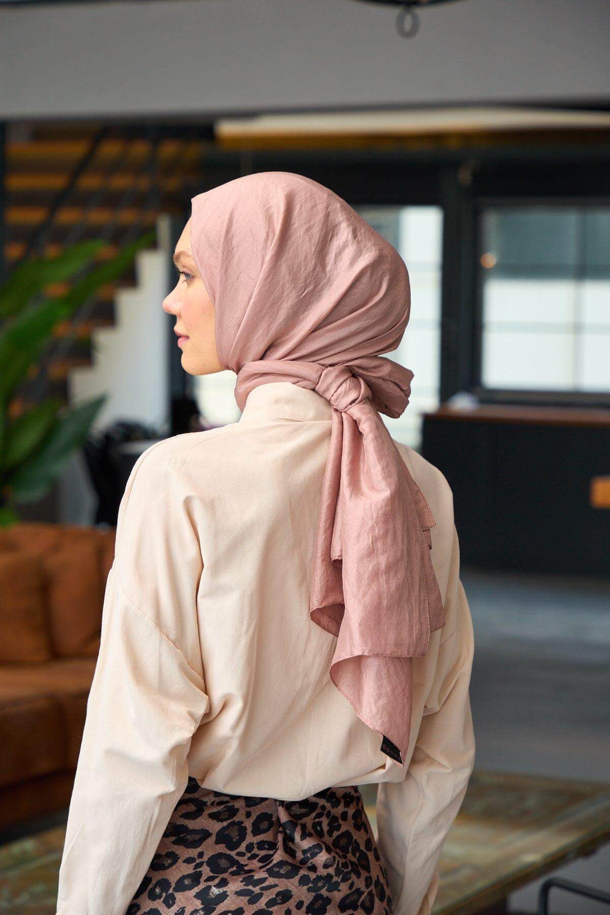 İpekhan-Plain Pattern Voile Shawl Rose Pink Voile Silk Shawl - 9800-28 4