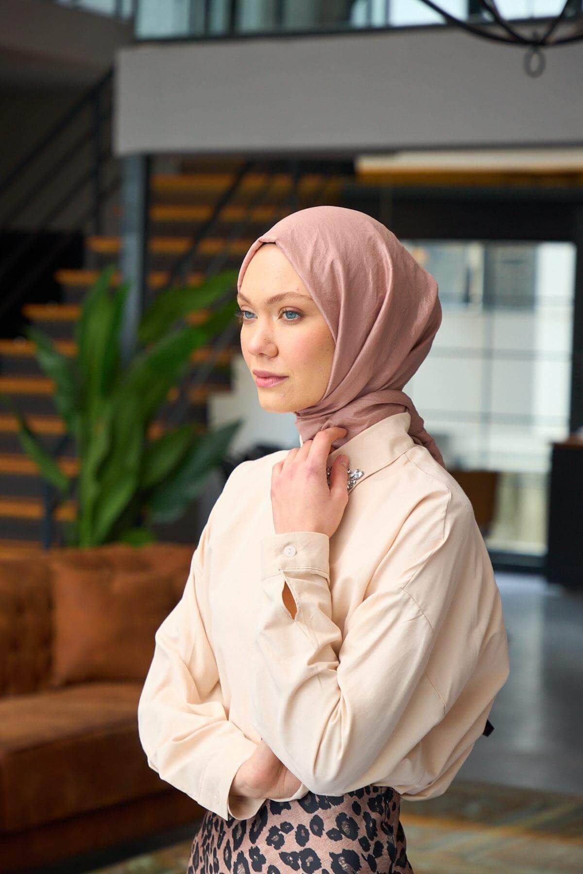 İpekhan-Plain Pattern Voile Shawl Rose Pink Voile Silk Shawl - 9800-28 3
