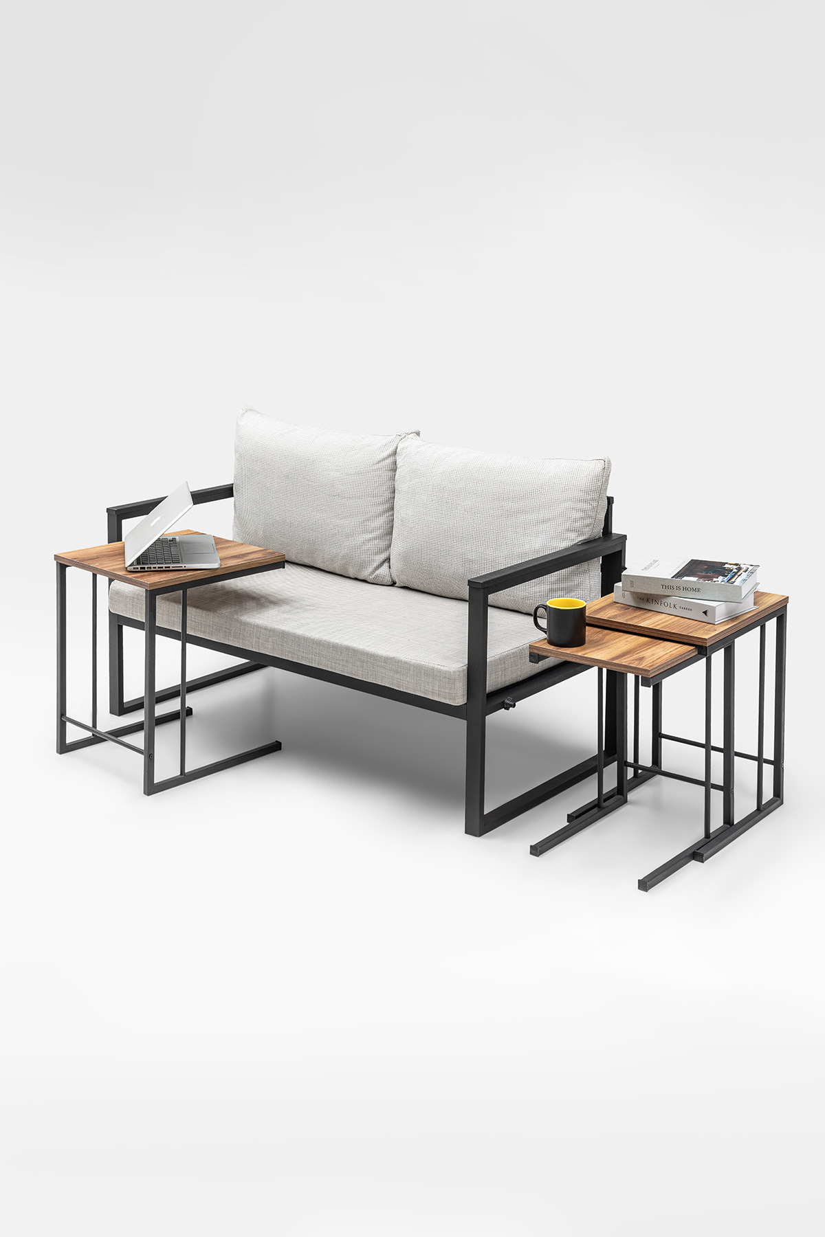 Triple Coffee Table Decorative Zigon Coffee Table Side Table Set Modern Design Set with Metal Legs (3 pieces C ZIGON COFFEE TABLE)