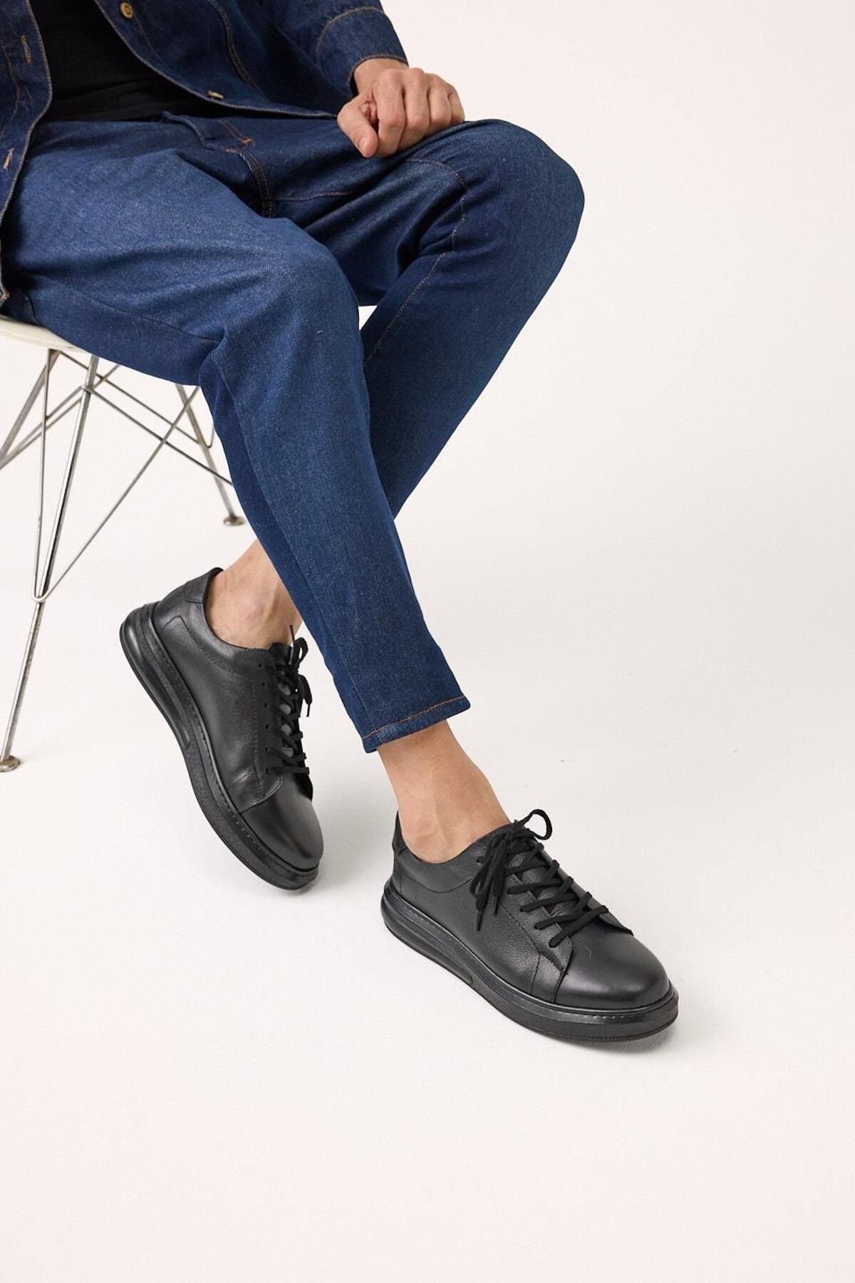 Yaya by Hotiç-Schwarze Herren-Freizeitschuhe aus echtem Leder 8