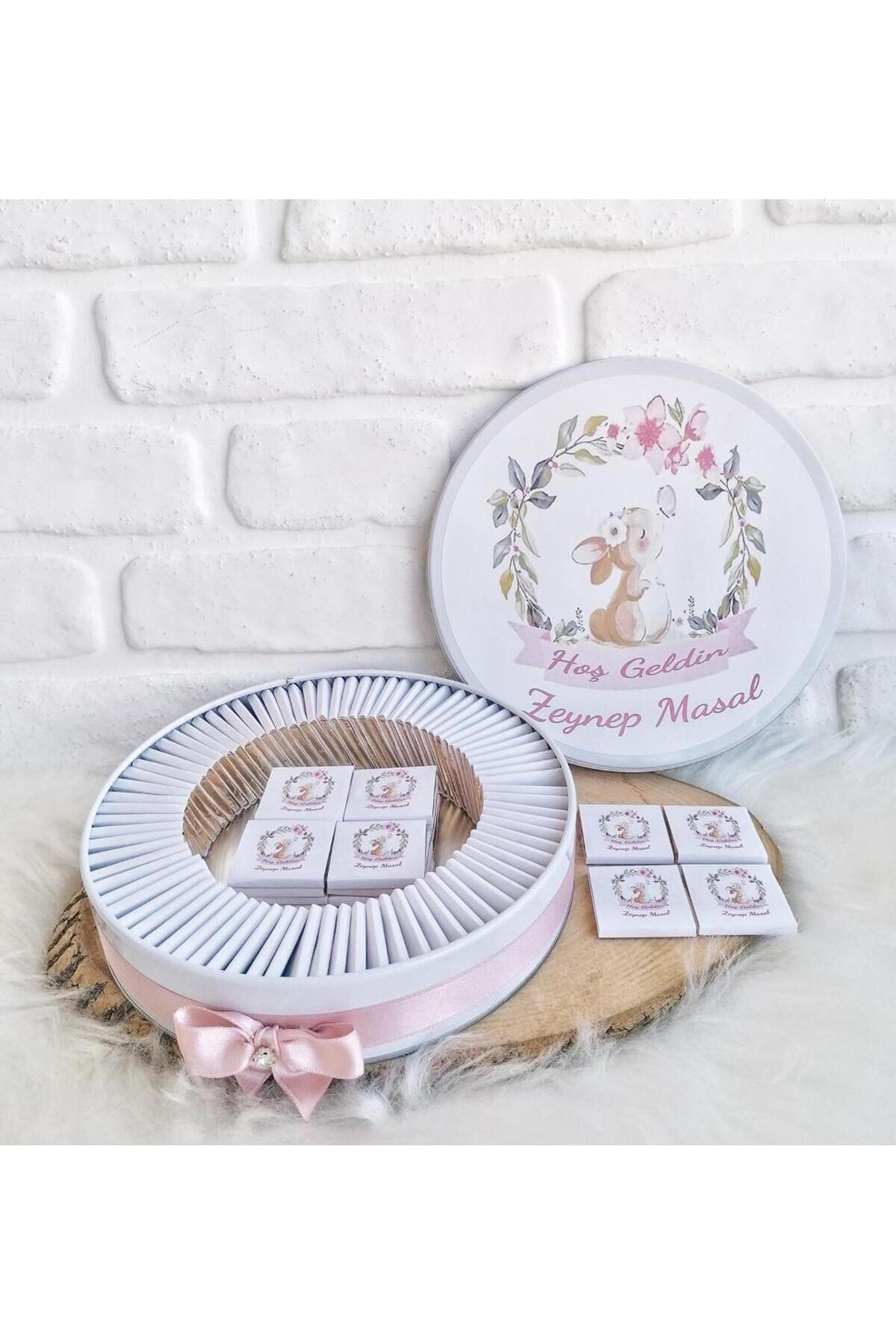 Angel Gift Chocolate 100 Adet Isme Özel Tavşan Temalı Hediyelik Kız Bebek Doğum Çikolatası fotoğrafı 3 (önizleme)
