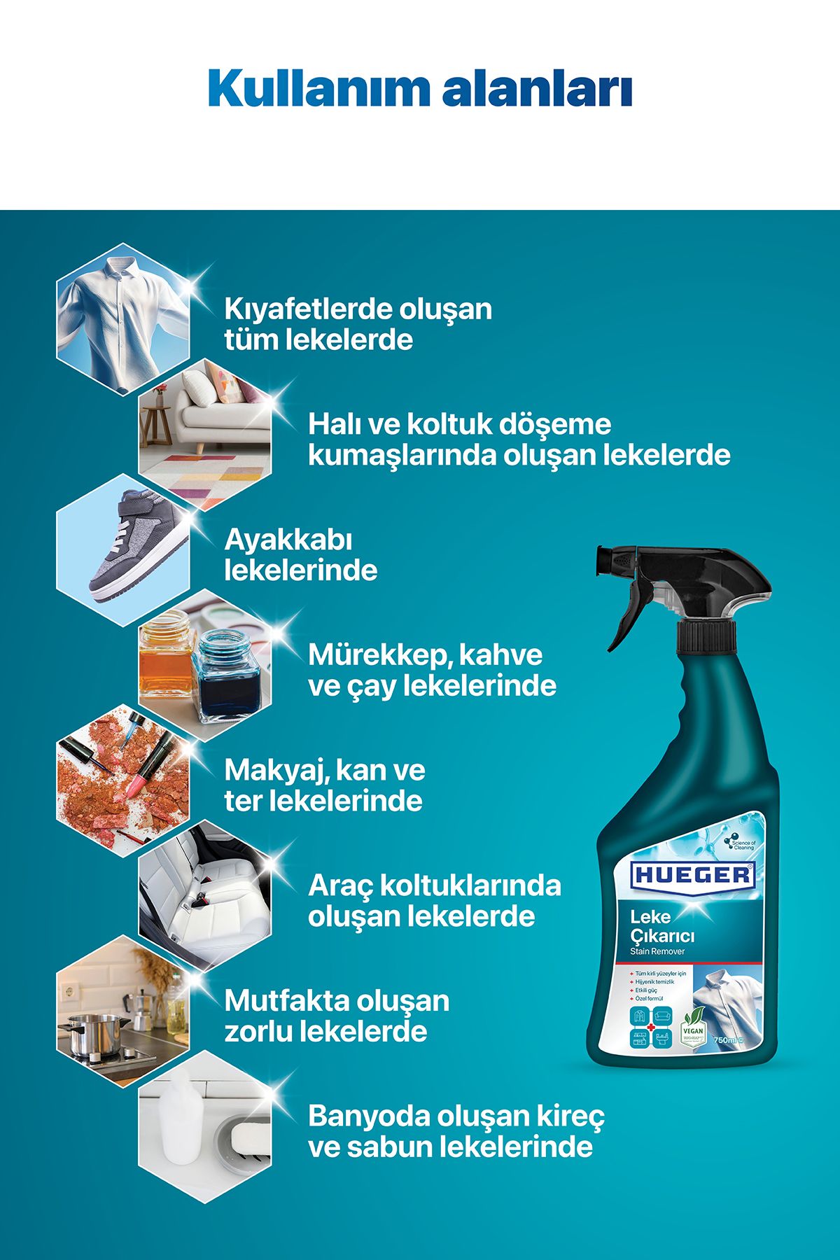 Hueger-Demachiant vegan pentru pete – Set de 2 pentru îndepărtarea petelor pentru țesături și suprafețe cu cap de spumă și spray 750 ml 750 ml 7