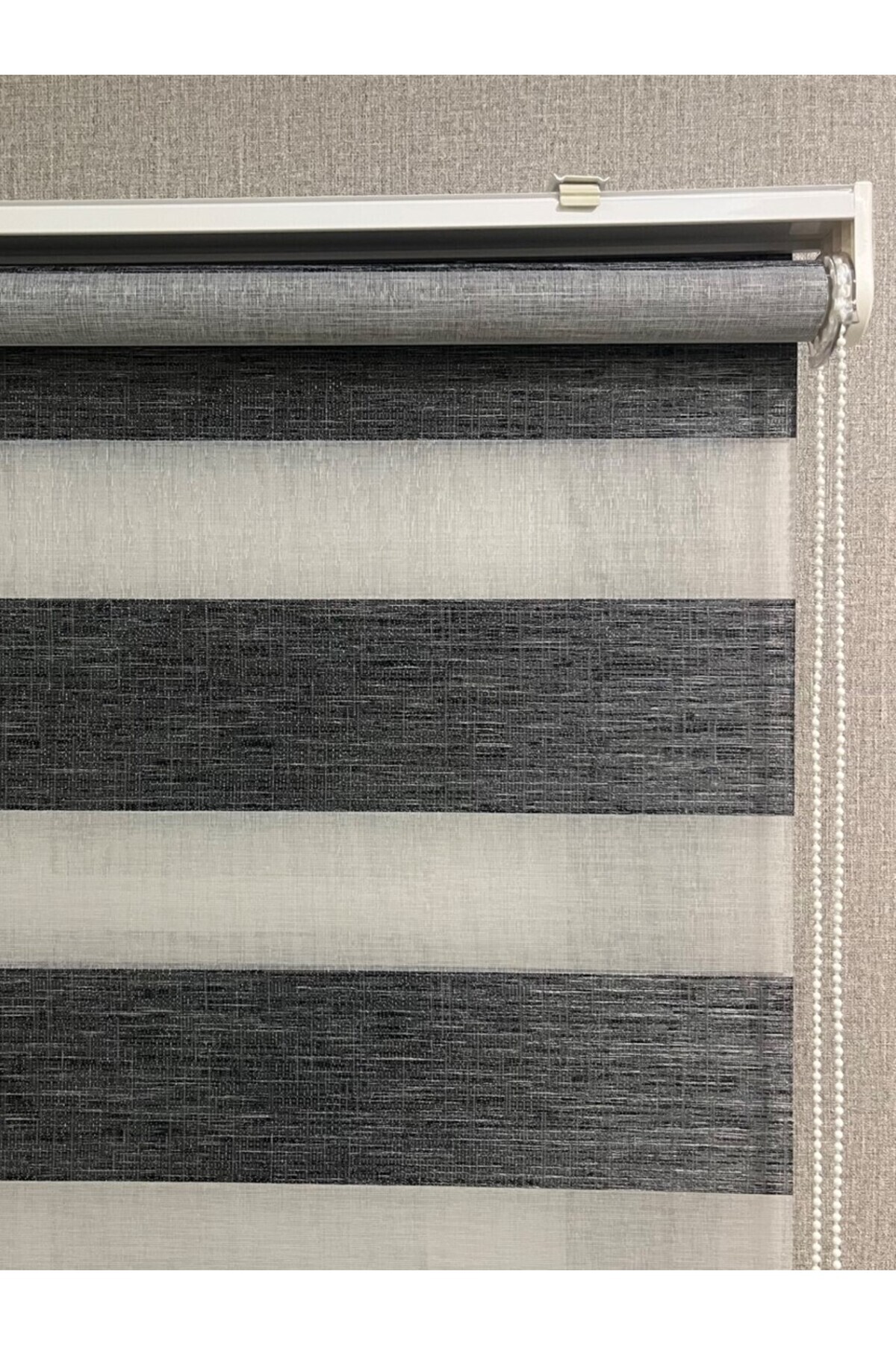 Deluxe Zebra Roller Blind Wide Pleat Anthracite Grey
