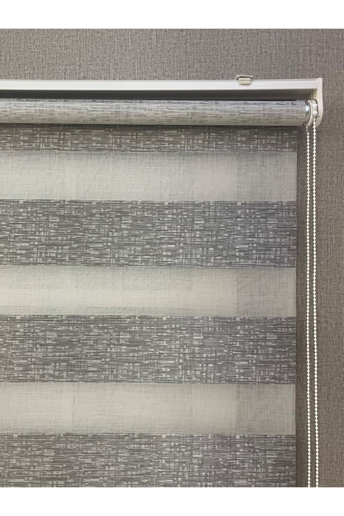 Deluxe Zebra Roller Blind Wide Pleat Light Grey