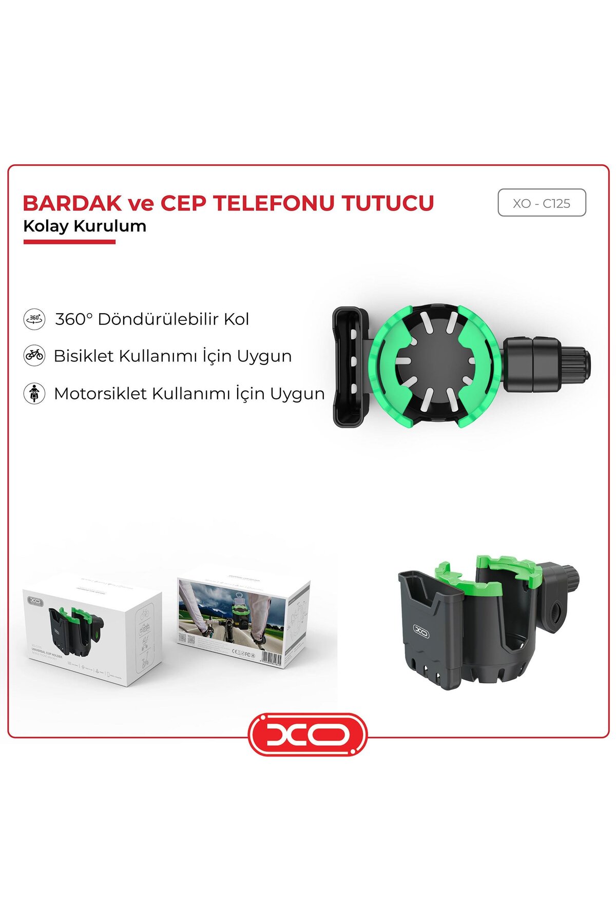 Genel Markalar Motosiklet Bisiklet Bebek Arabası Gidon Sabitlemeli Bardaklık Termos Telefon Tutucu 2 In 1 C125 fotoğrafı 2 (önizleme)